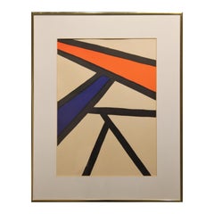Orange, Blue, Beige, and Black Abstract Modern Geometric Color Block Painting