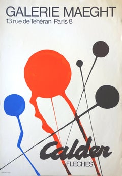 Pfeile (rote, blaue und schwarze Ballonschirme)  - Lithographie-Plakat, Maeght 1968