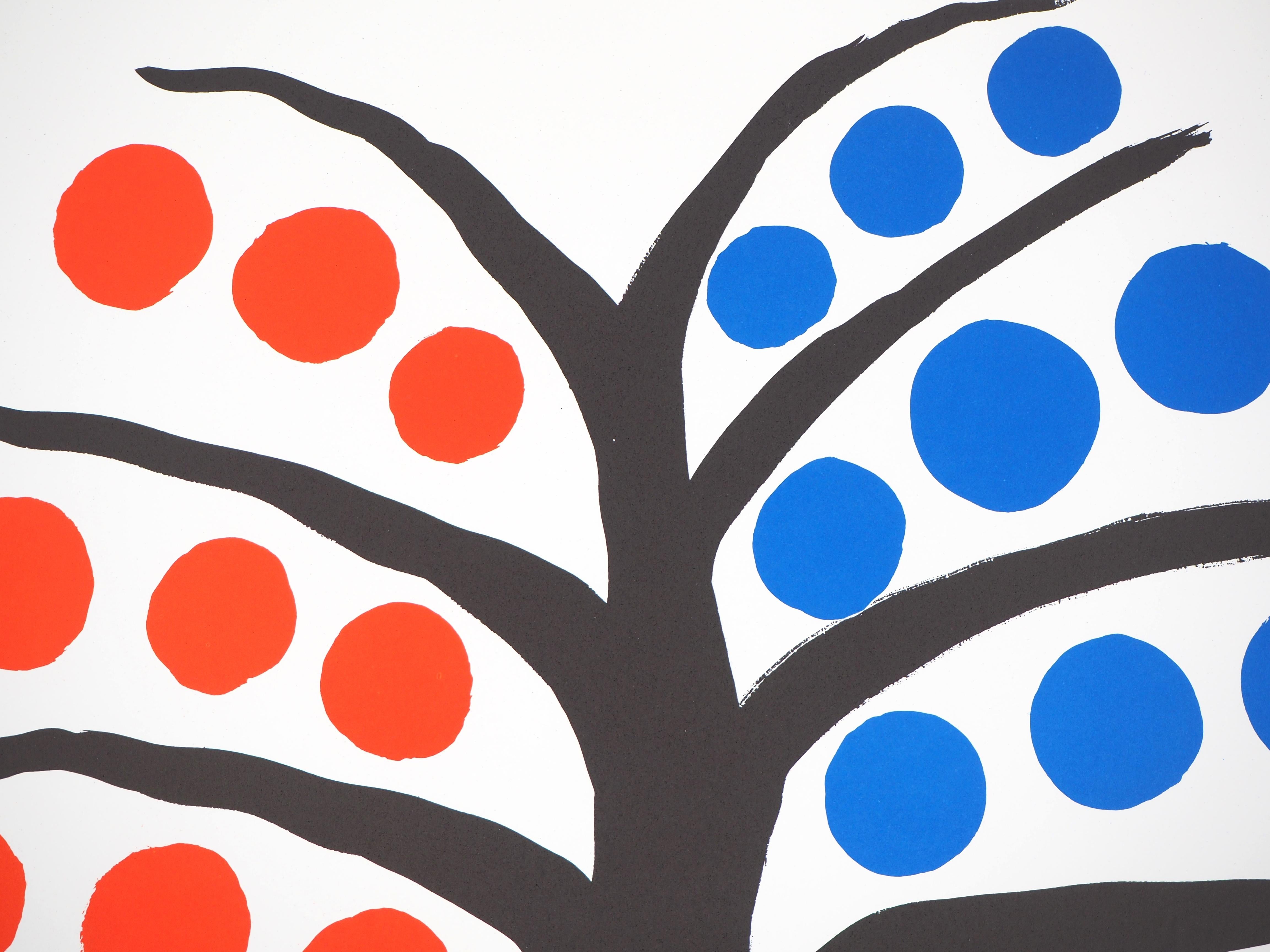 Black tree with red and blue fruits - Lithograph poster - Maeght 1971 - Print by (after) Alexander Calder