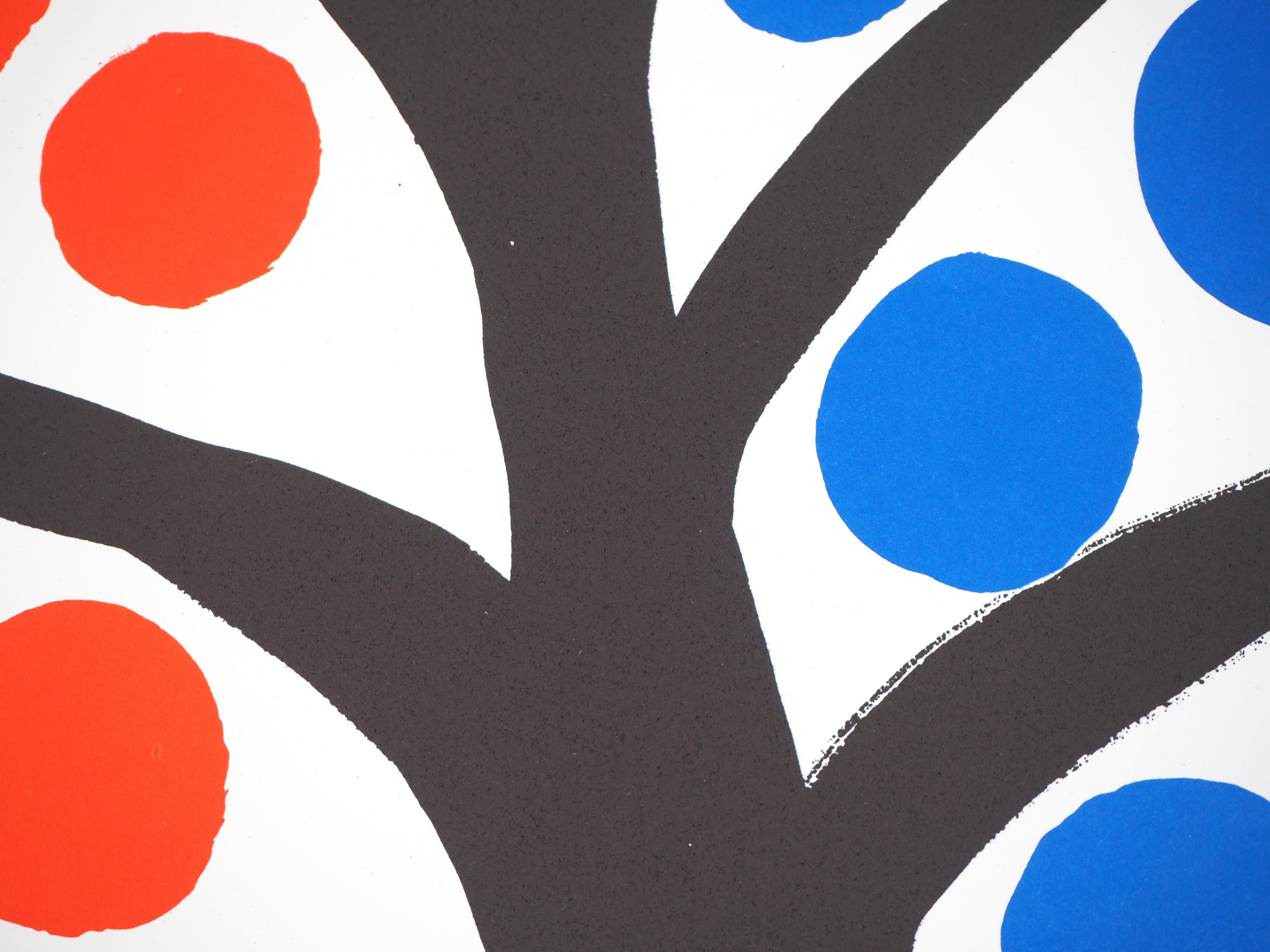 Black tree with red and blue fruits - Lithograph poster - Maeght 1971 - Abstract Geometric Print by (after) Alexander Calder