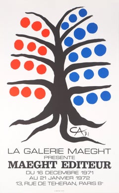 Black tree with red and blue fruits - Lithograph poster - Maeght 1971