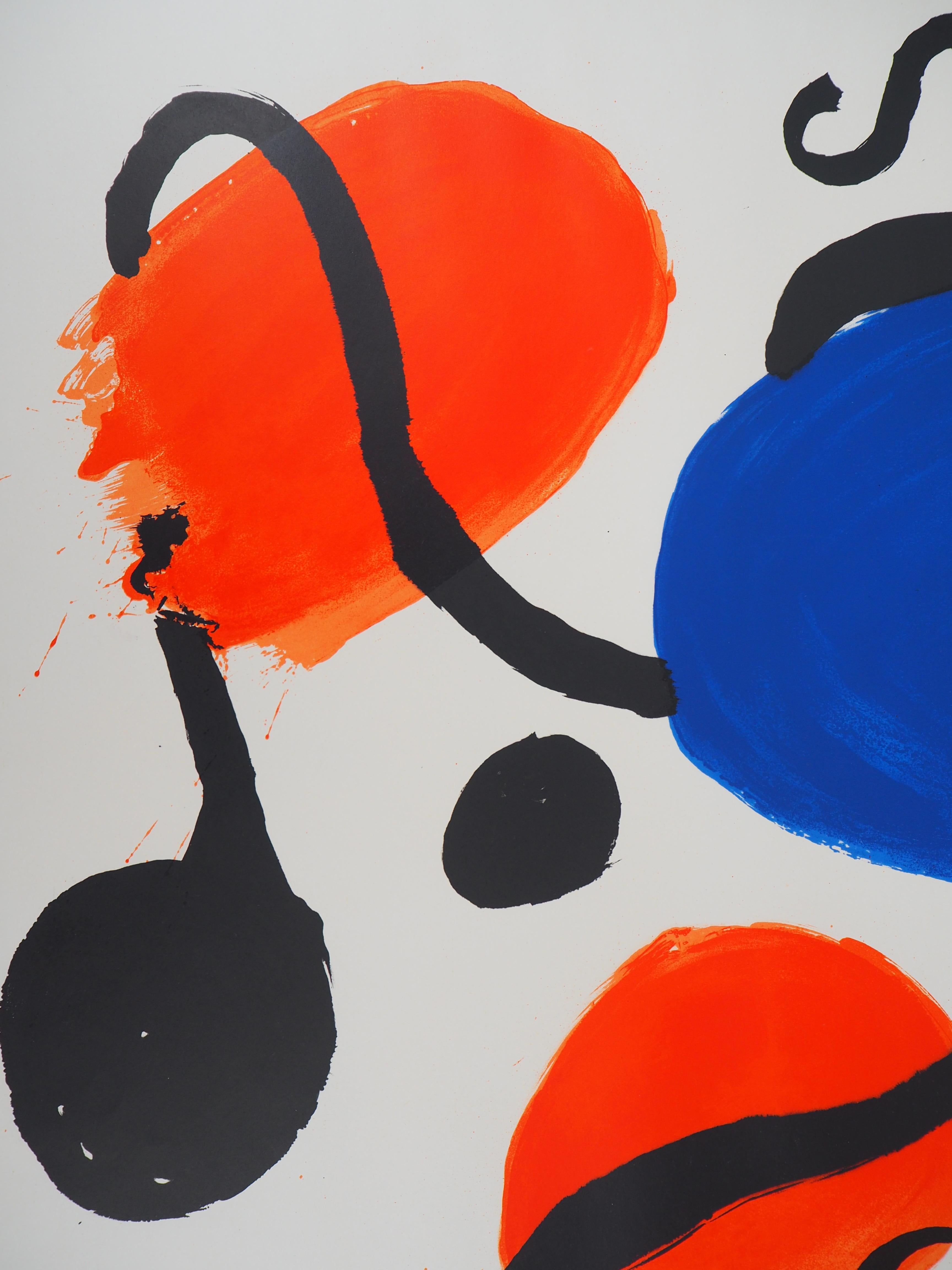 Blue and Red Balloons with Ribbons - Lithograph poster - Mourlot - Abstract Geometric Print by (after) Alexander Calder
