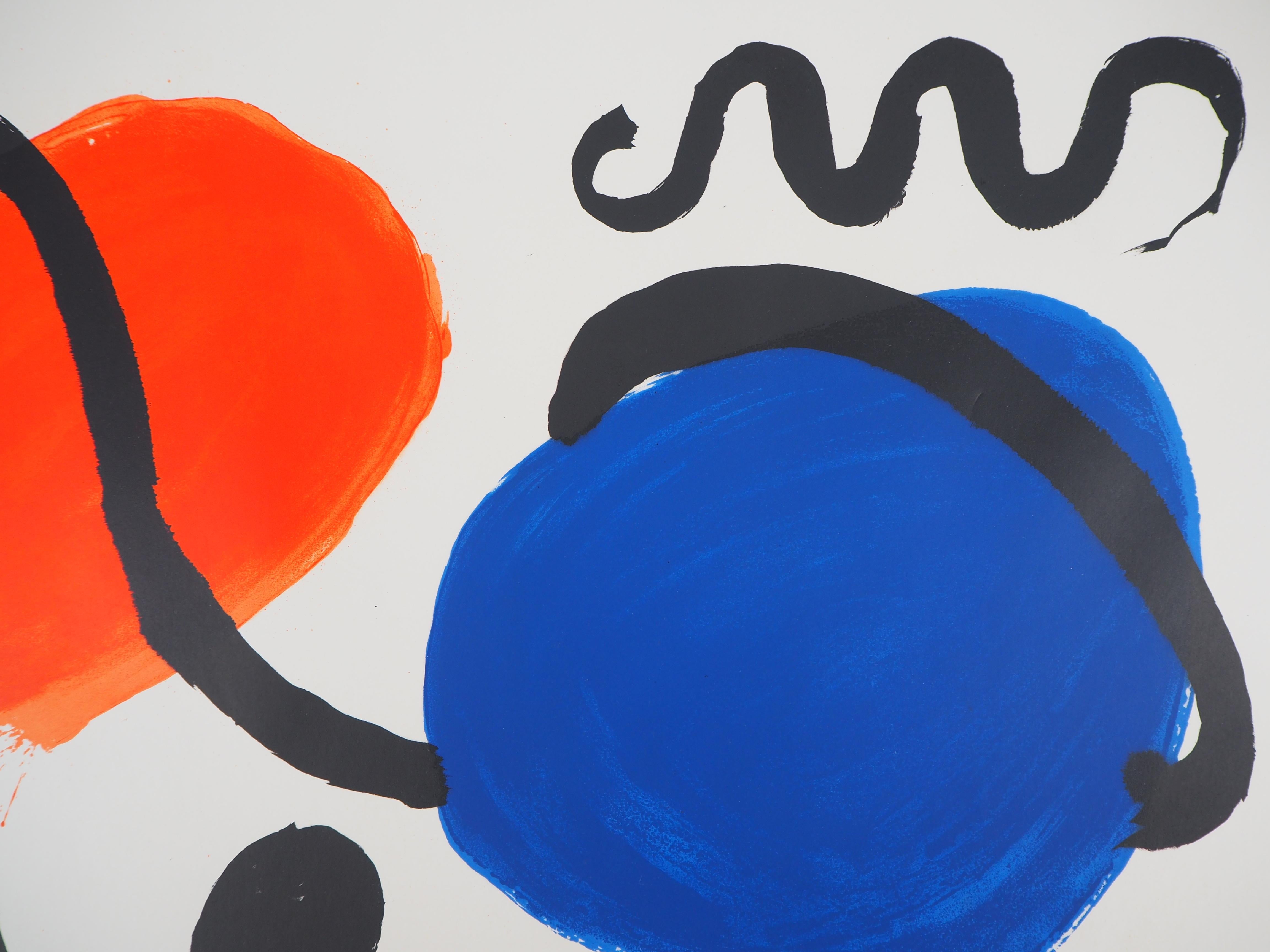 Blue and Red Balloons with Ribbons - Lithograph poster - Mourlot - Gray Abstract Print by (after) Alexander Calder