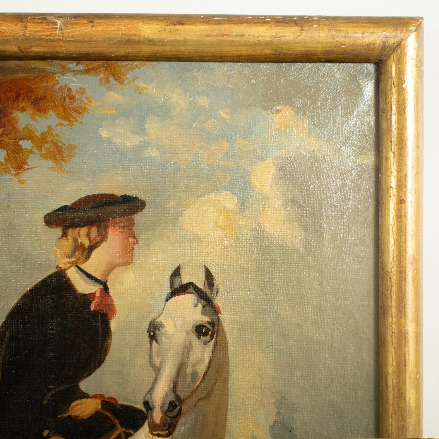 French After Alfred de DREUX Amazone on her horse - Painting Oil on canvas 19th Century For Sale