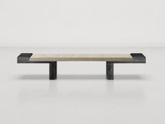 After All bench in black fir wood and beige aniline Leather