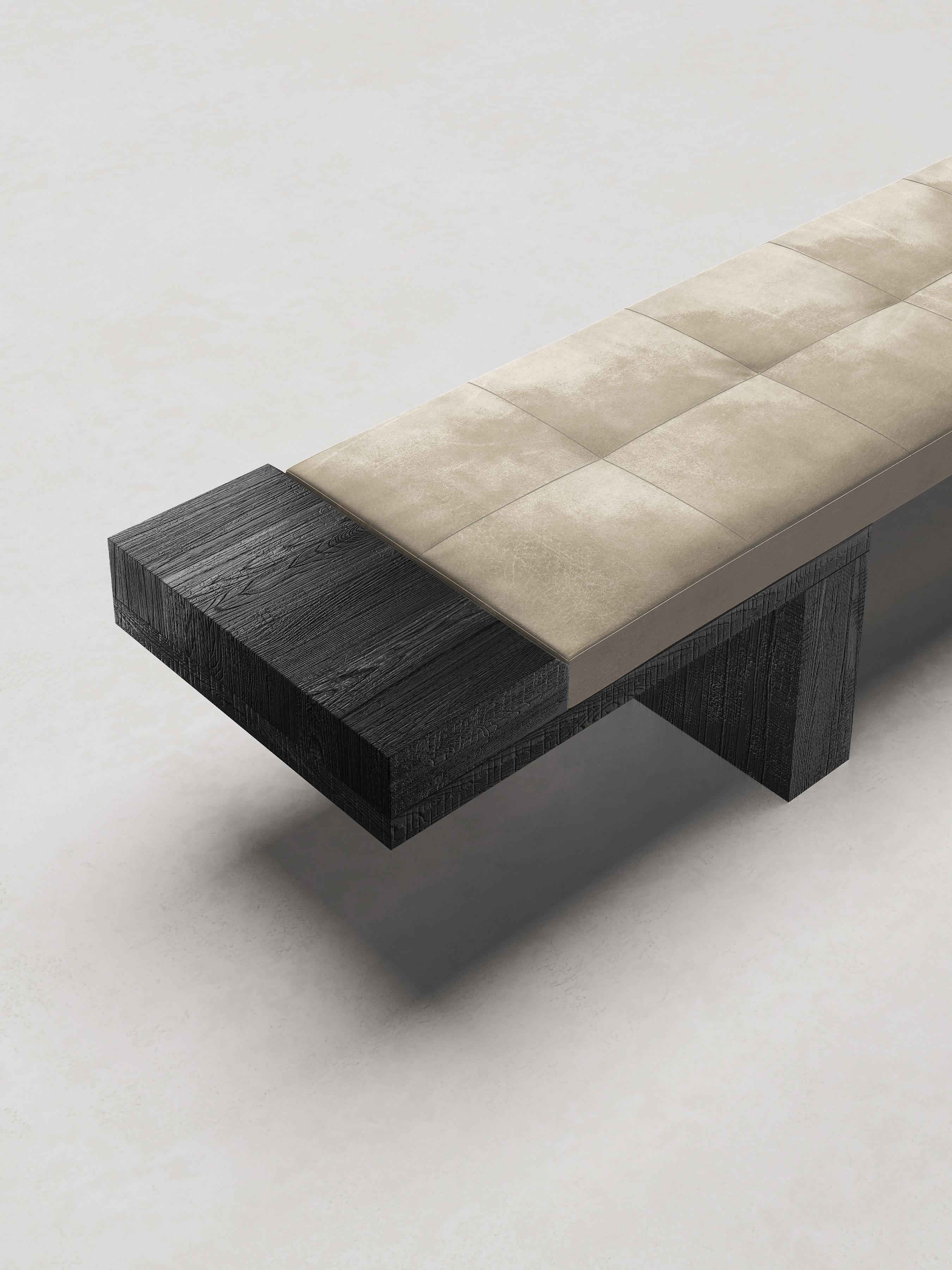 Italian Banc After All en bois de sapin noir et cuir aniline beige en vente