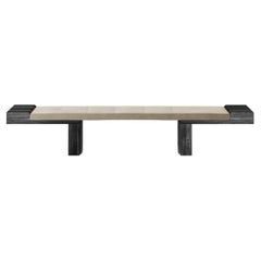 After All bench in black fir wood and beige aniline Leather