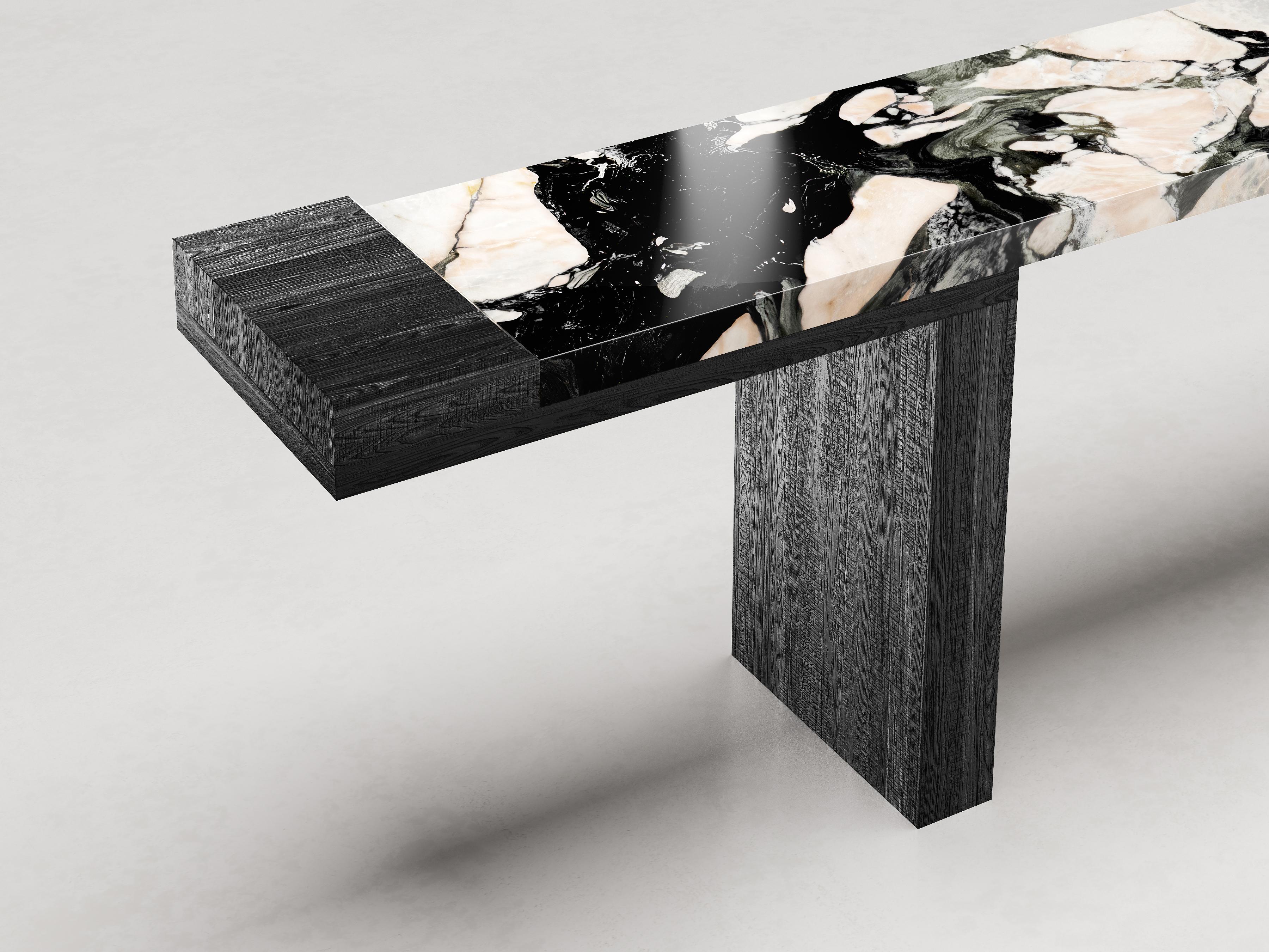 Modern After All Console in Black Fir Wood & Notre Dame Marble For Sale