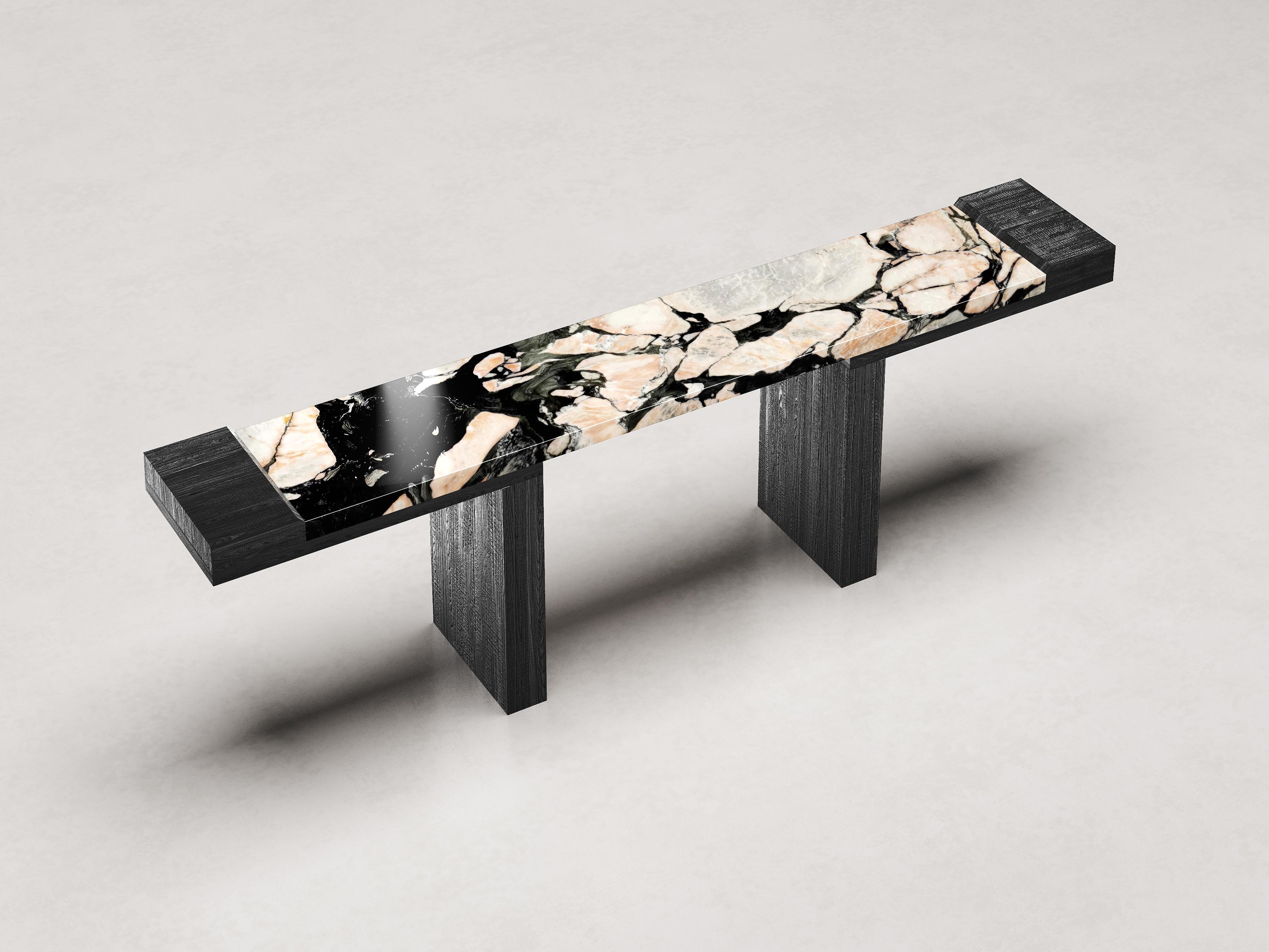 Italian After All Console in Black Fir Wood & Notre Dame Marble For Sale