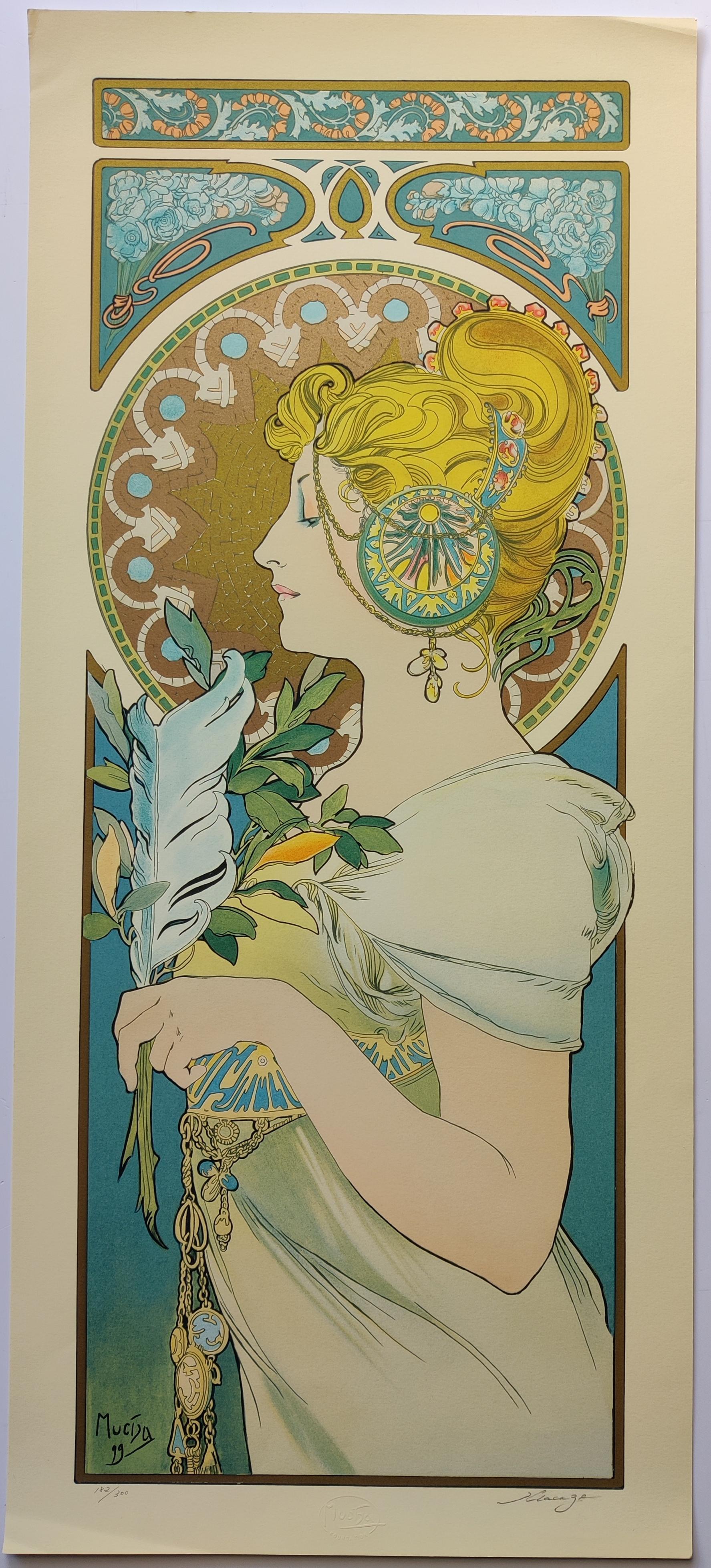 (after) Alphonse Mucha -- Primrose & Feather, Set of 2 For Sale 2