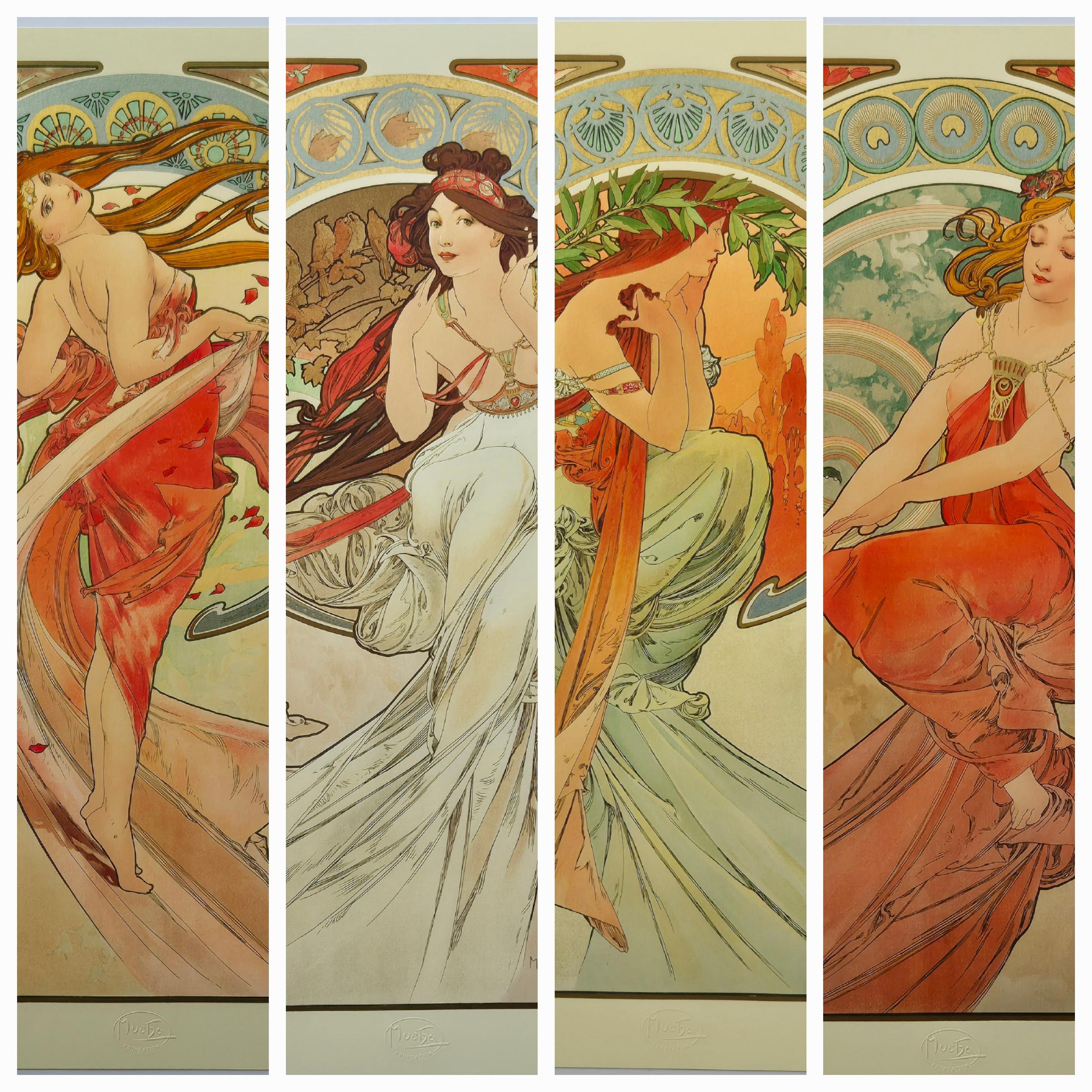 (after) Alphonse Mucha
The Arts (Dance, Music, Poetry, Painting), Set of 4
Reproduction Colour Lithograph of Original, From Mucha Foundation
64 x 40 cm
Embossed Mucha Foundation lower middle
Edition 105/300, 104/300, 108/300, 91/300
Signed by the
