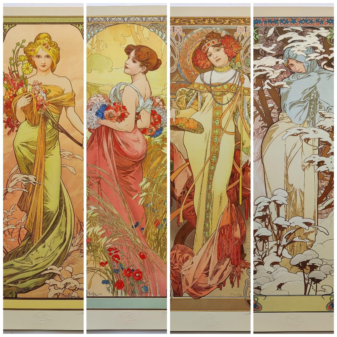 (after) Alphonse Mucha
The Seasons, Set of 4
Reproduction Colour Lithograph of Original, From Mucha Foundation
68 x 35 cm
Embossed Mucha Foundation lower middle
Edition 177/300, 160/300, 121/300, 116/300
Signed by the printer in pencil lower right

