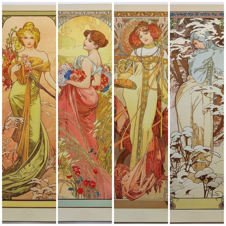 Tapisserie Murale Alphonse Mucha Les Saisons Hiver - 59x26 Pouces - Coton/polyester - Style Art Déco
