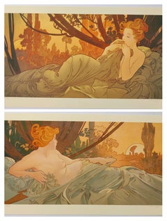 Alphonse Mucha (after) -- DAWN & DUSK, Set of 2