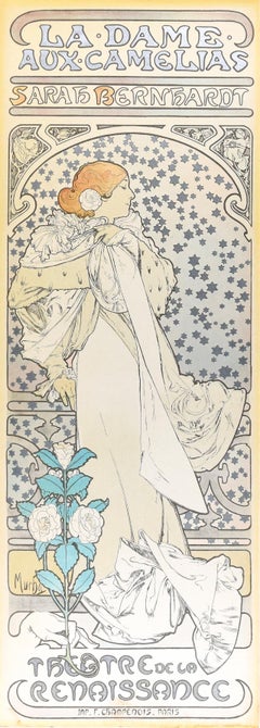 La Dame aux Camlias - Imprimé offset vintage d'après A. Mucha