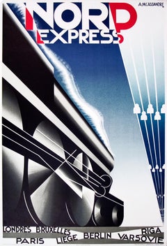 A.M. Cassandre-Nord Express-40"" x 27,75""-Lithographie-1980-Vintage-Blau, Schwarz