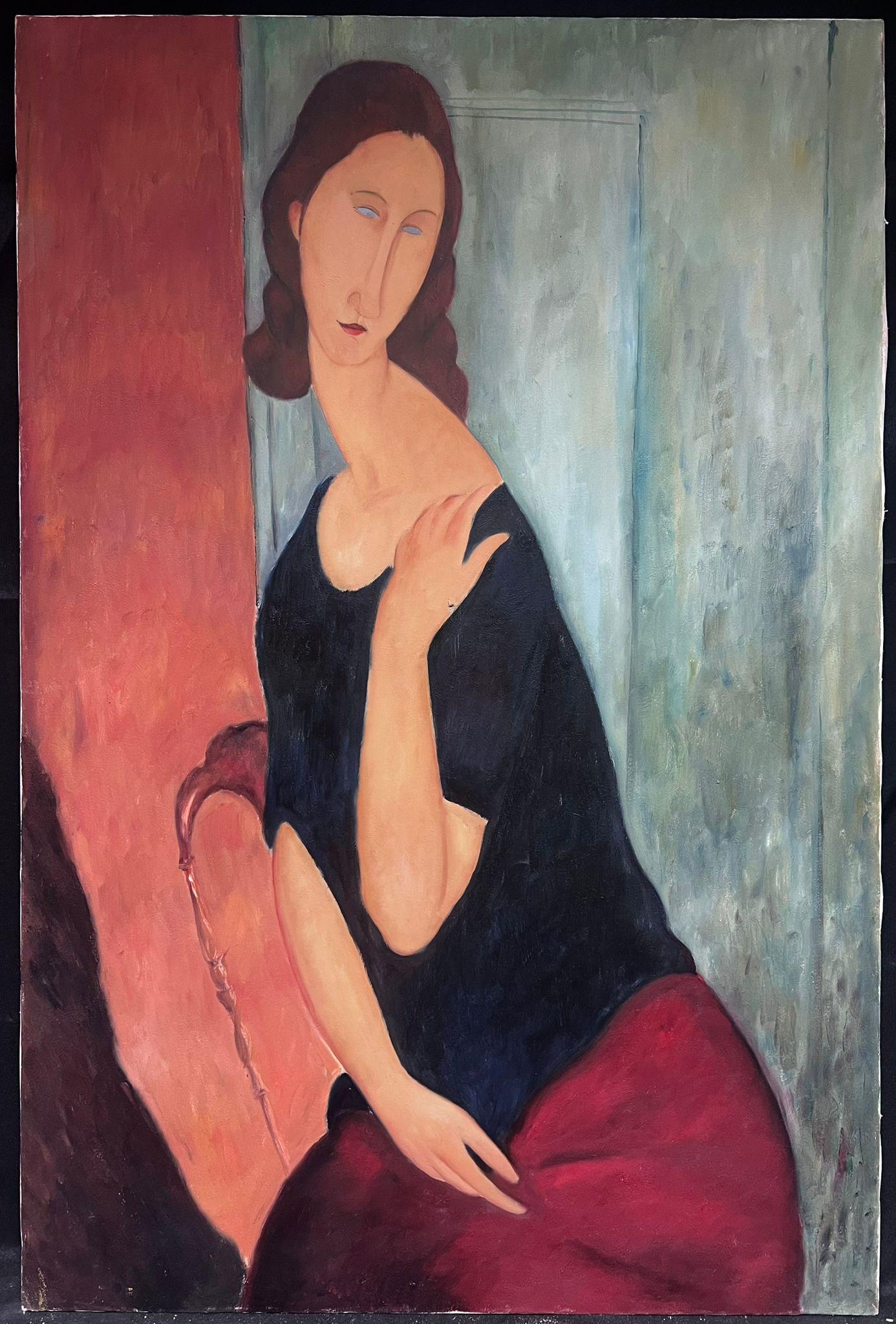 Großes Porträt einer Dame nach Modigliani, Ölgemälde auf Leinwand – Painting von After Amedeo Modigliani