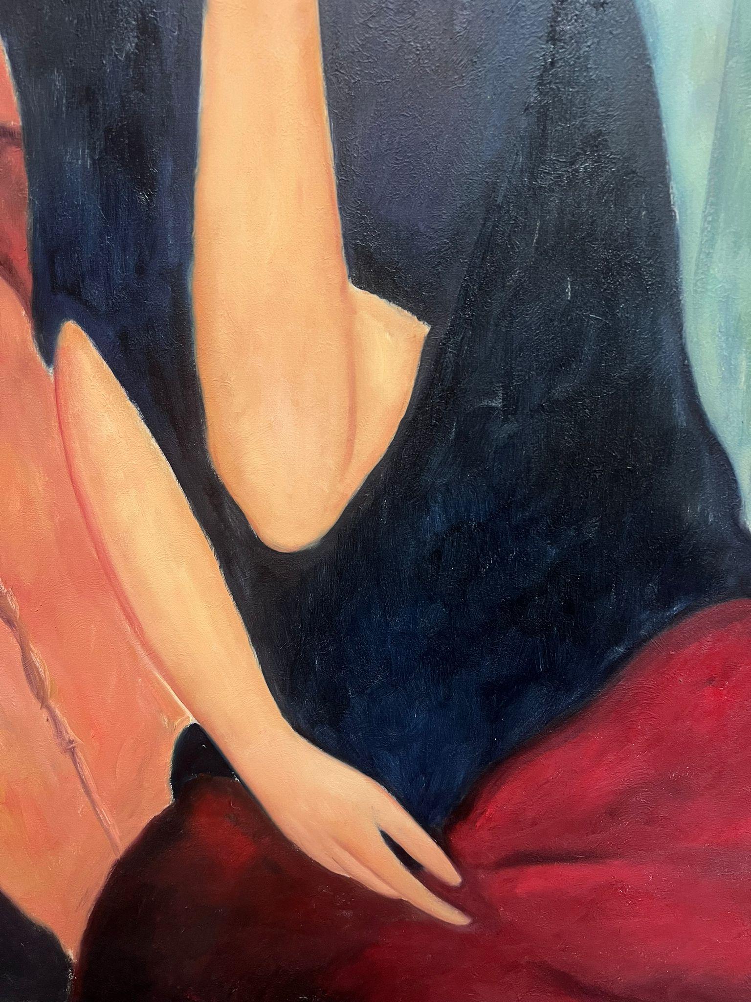 Porträt einer Frau
nach Modigliani (siehe Details verso)
Öl auf Leinwand, ungerahmt
Leinwand: 36 x 24 Zoll
Provenienz: Privatsammlung, England
Zustand: ein paar kleine Schrammen, aber insgesamt guter und gesunder Zustand 

Amedeo Modigliani war ein