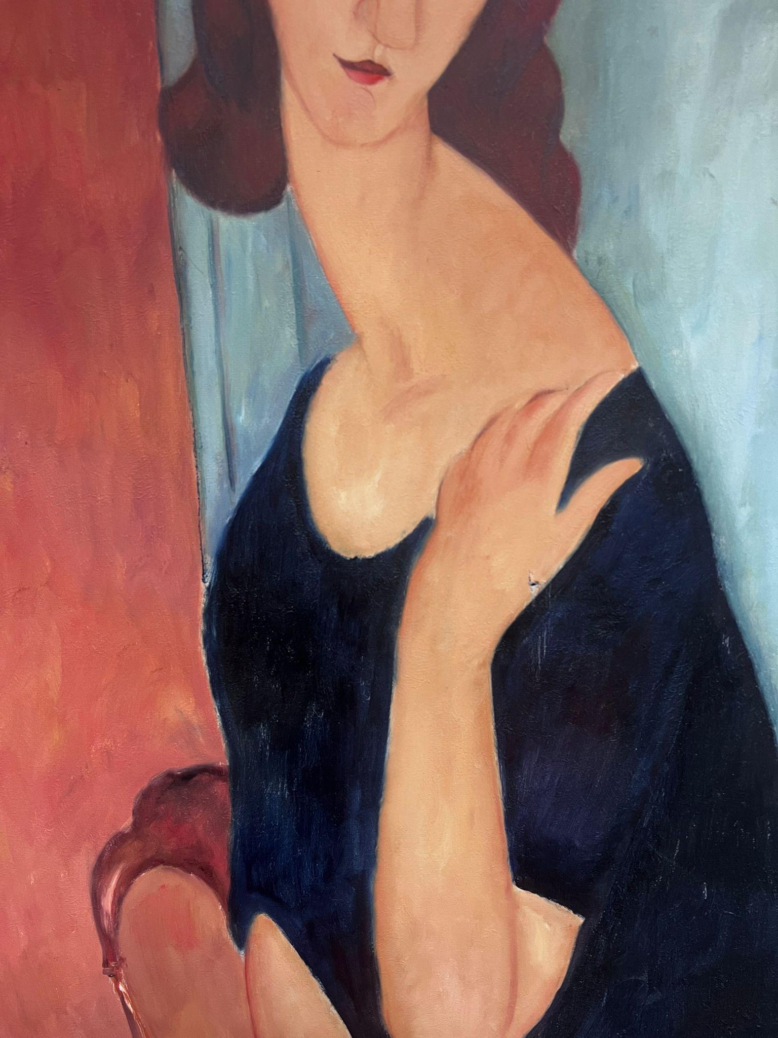 Großes Porträt einer Dame nach Modigliani, Ölgemälde auf Leinwand im Angebot 1