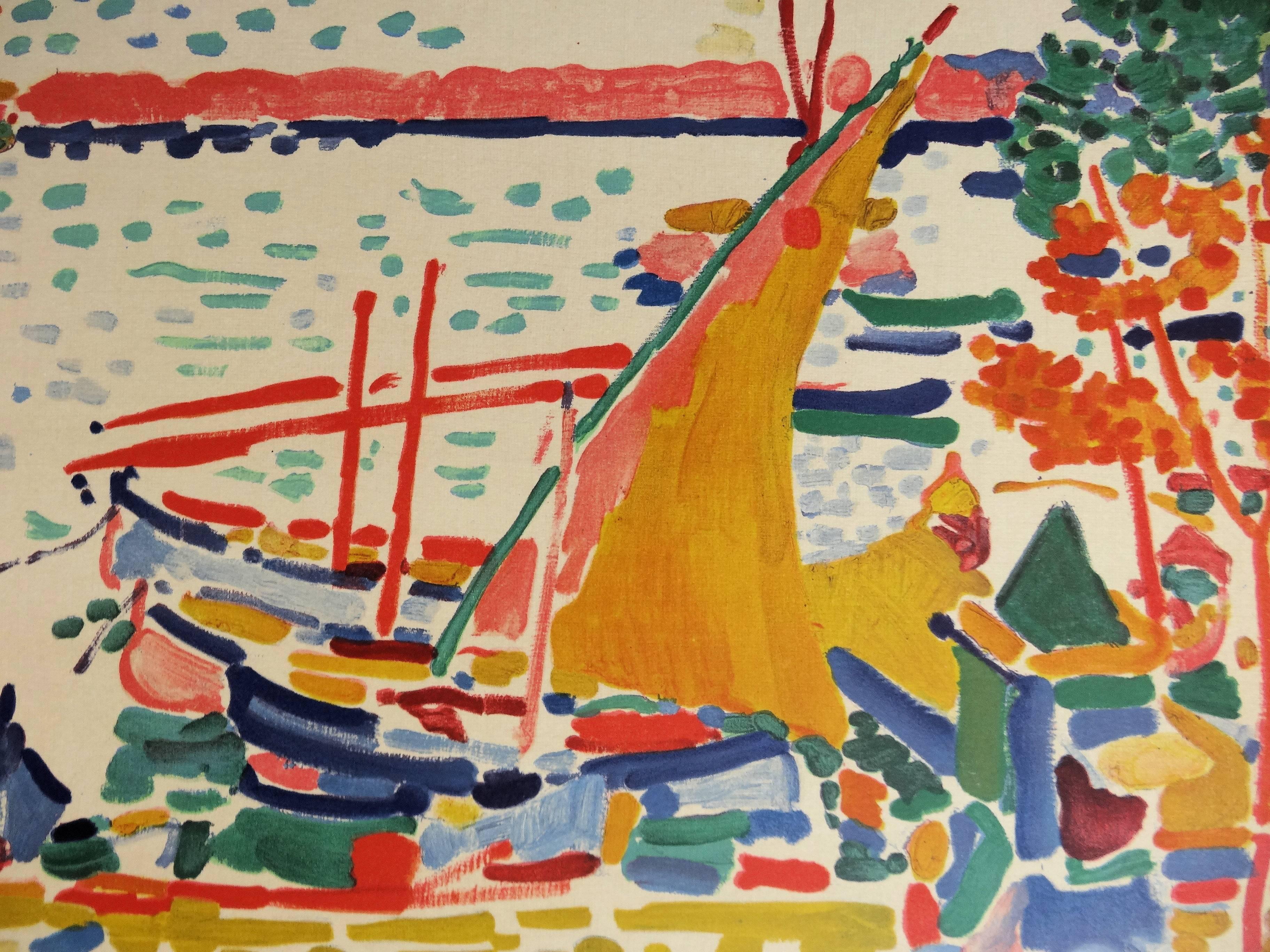 Fauvist View of the Harbour of Collioure in Provence - Lithograph, 1972 (Beige), Landscape Print, von (after) André Derain