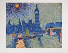 London, The Thames and Big Ben - Lithograph, Mourlot