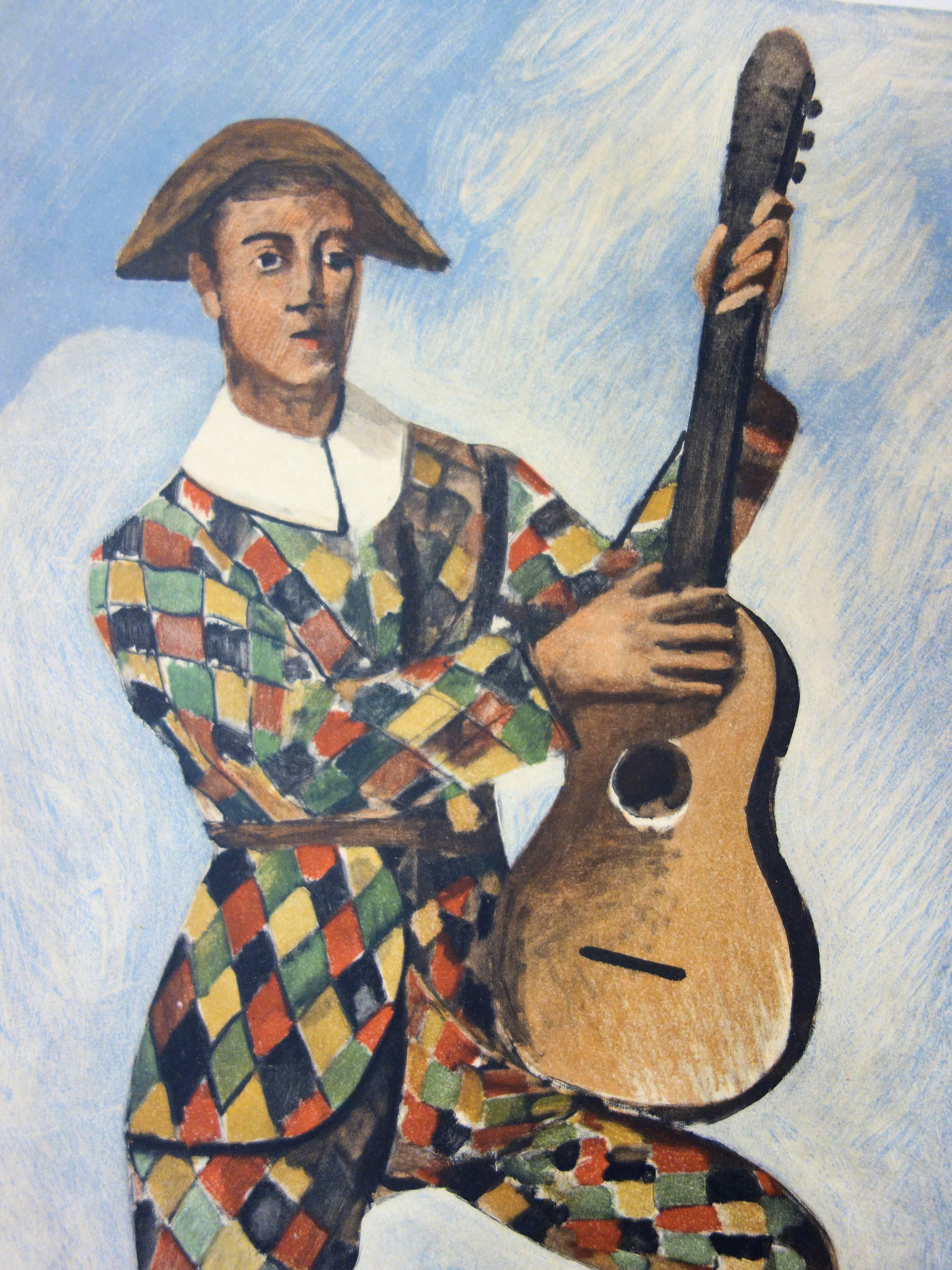 Tribute to Picasso : Musician Harlequin - Lithograph - c. 1950 - Modern Print by (after) André Derain