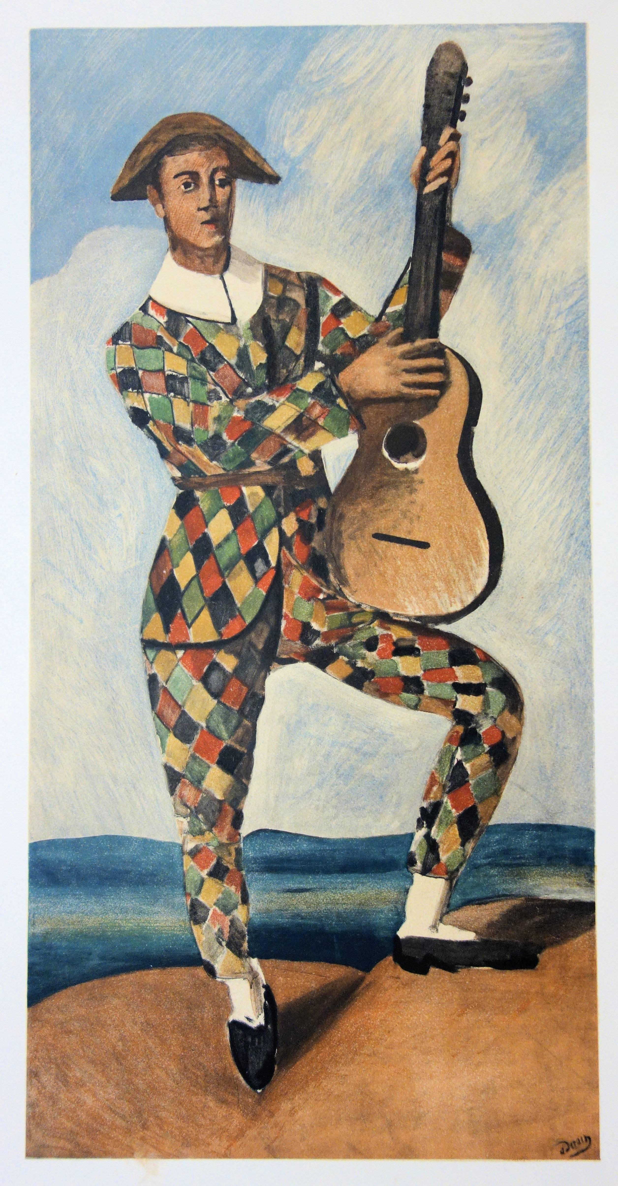 (after) André Derain Figurative Print - Tribute to Picasso : Musician Harlequin - Lithograph - c. 1950