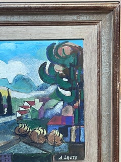 Large 20th Century French Modernist Provencal Landscape Cubist Village Houses