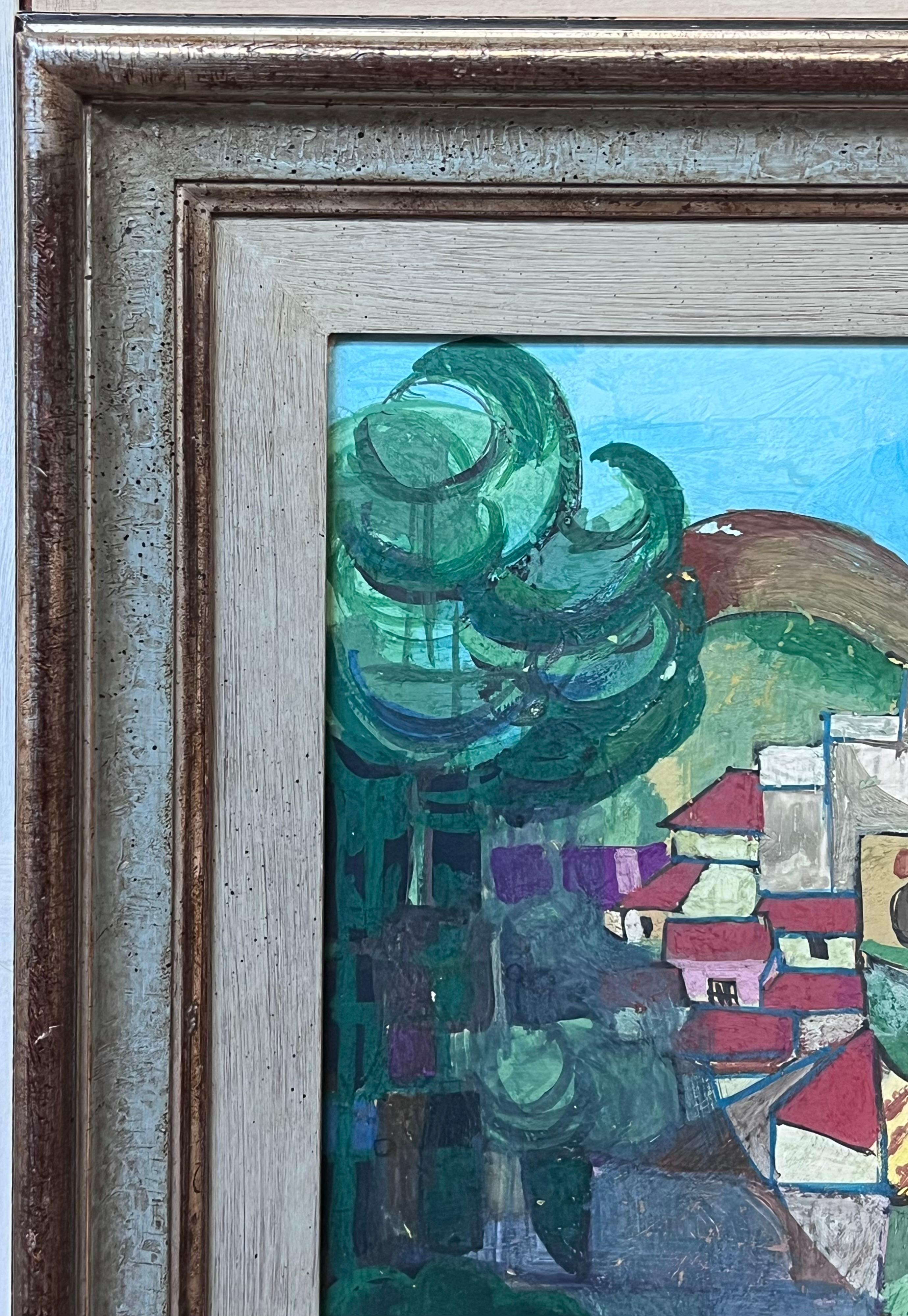 Große französische modernistische provenzalische Landschaftslandschaft kubistische Dorfhäuser des 20. Jahrhunderts (Moderne), Painting, von after Andre Lhote