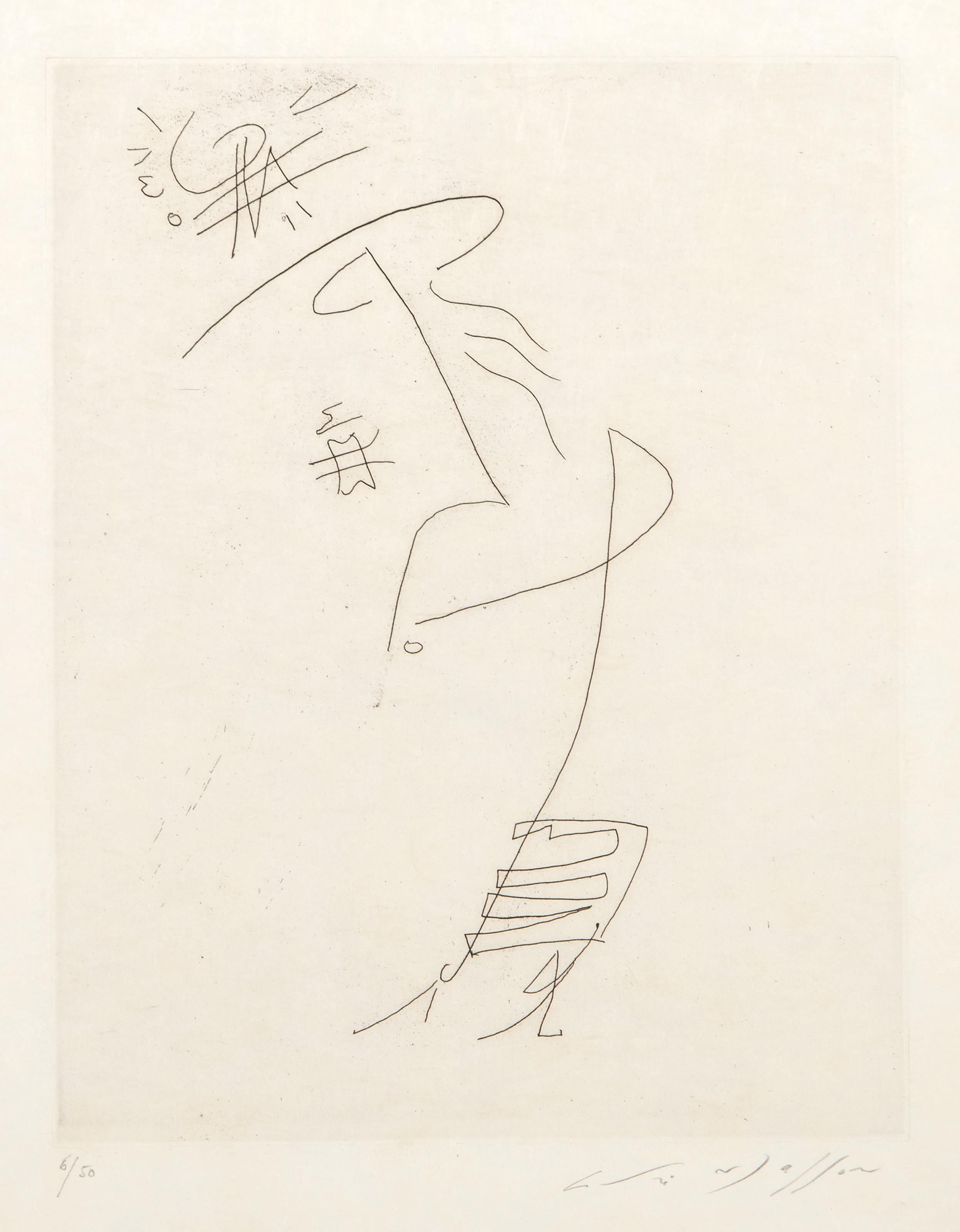 André Masson Abstract Print - Dame au Jules, Surrealist Etching by Andre Masson