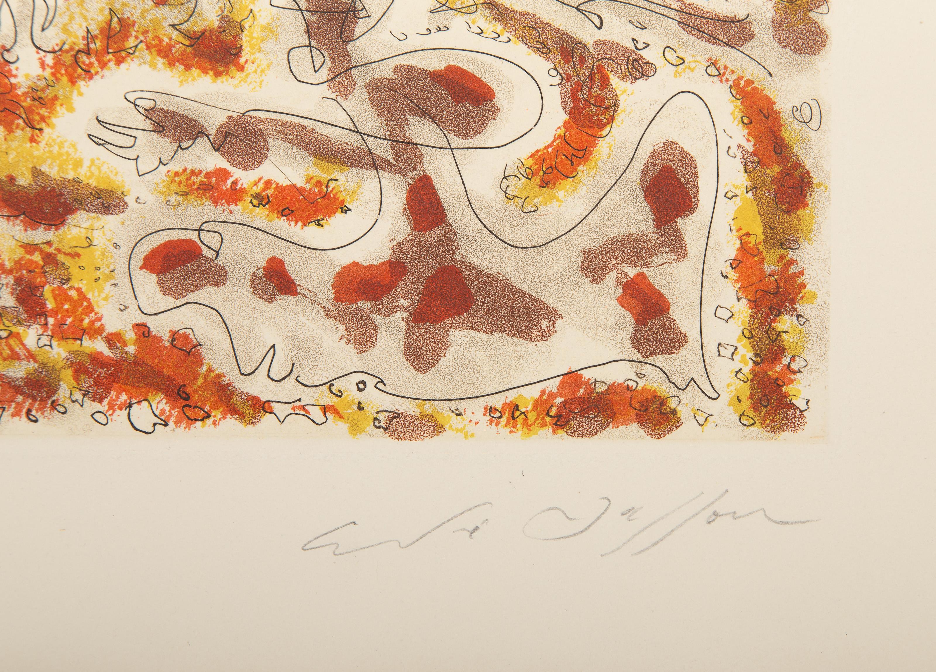 Dance de feu, Surrealistische Farbradierung von Andre Masson – Print von André Masson