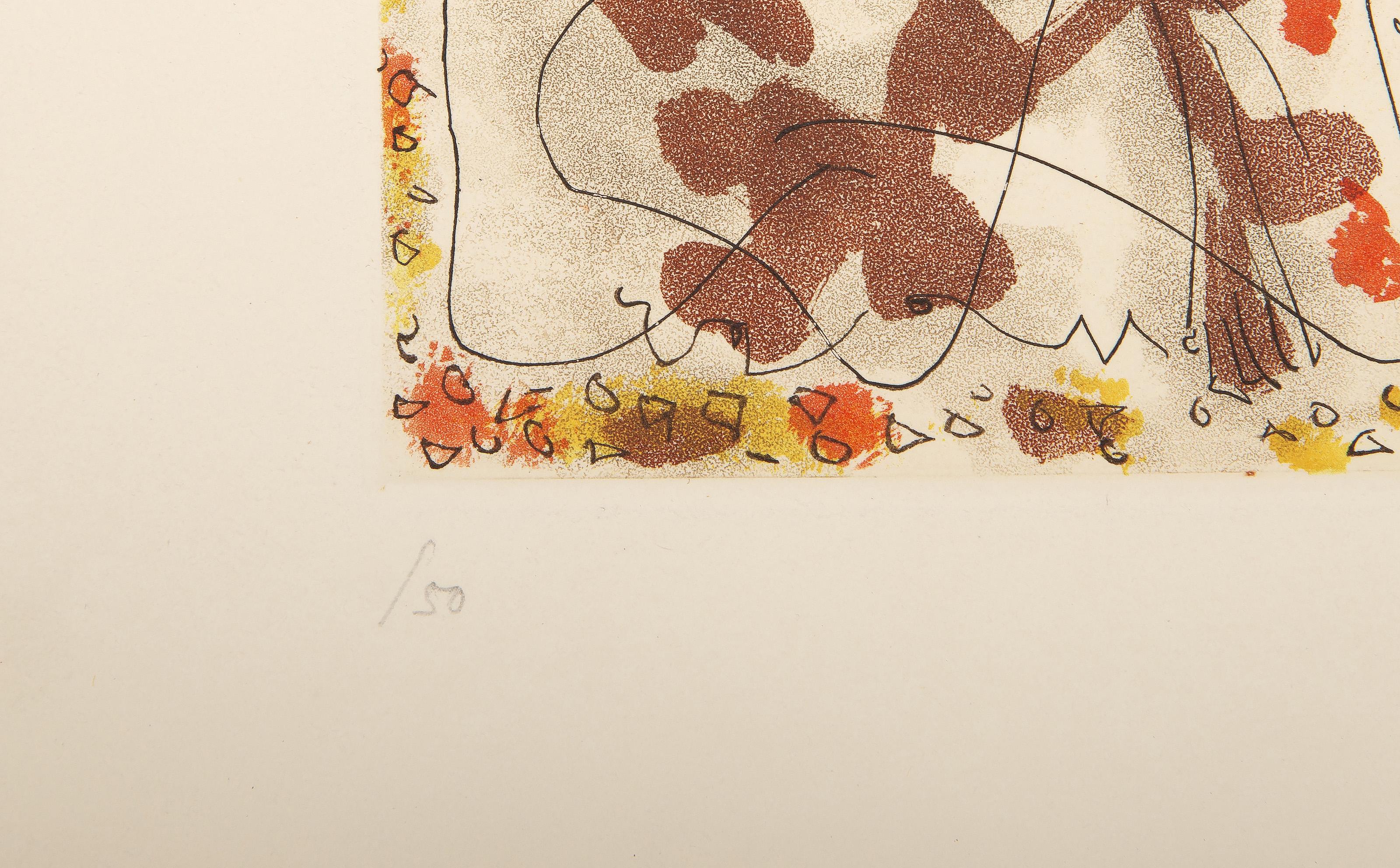 Dance de feu, Surrealistische Farbradierung von Andre Masson (Beige), Abstract Print, von André Masson
