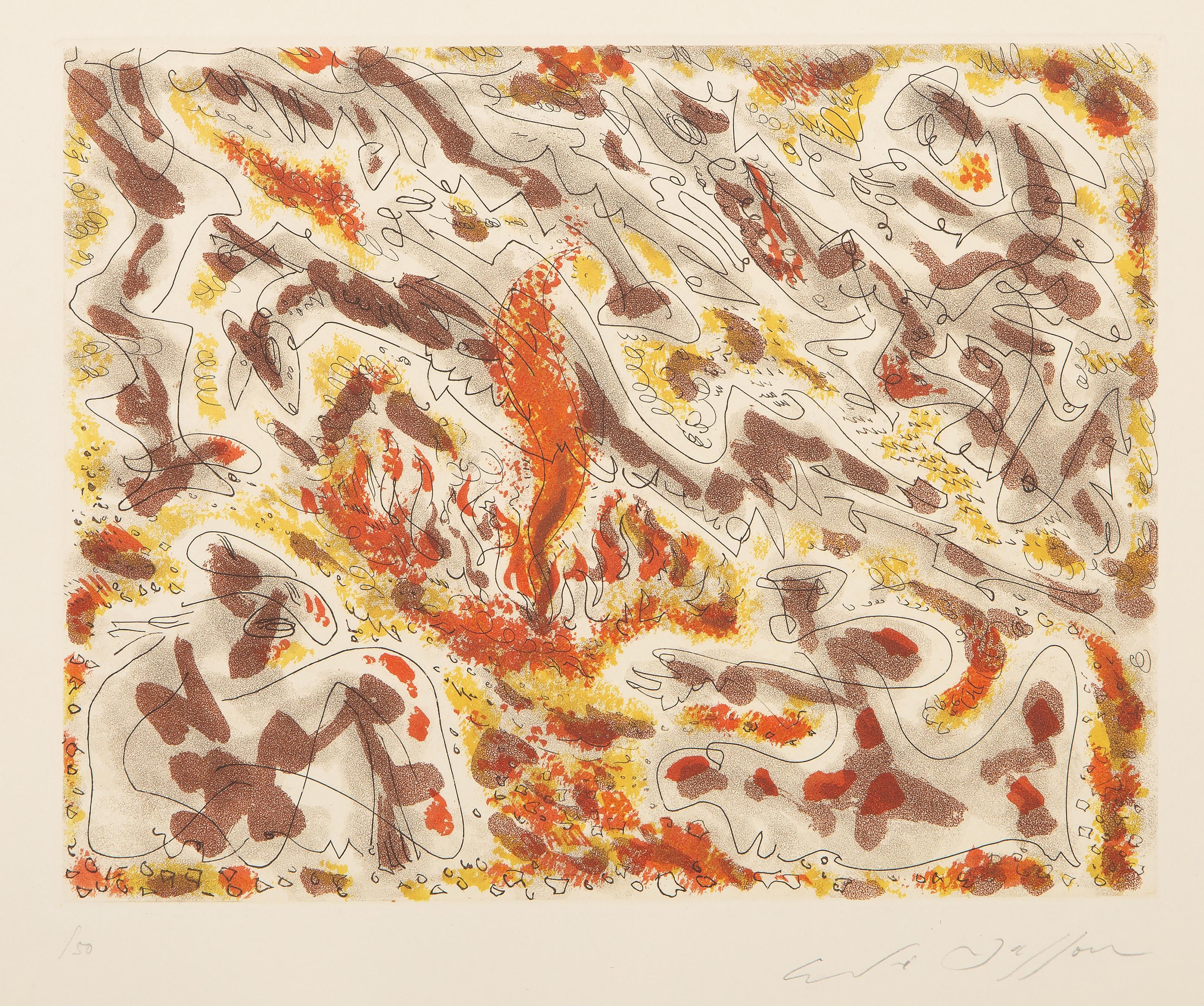 Dance de feu, Surrealistische Farbradierung von Andre Masson
