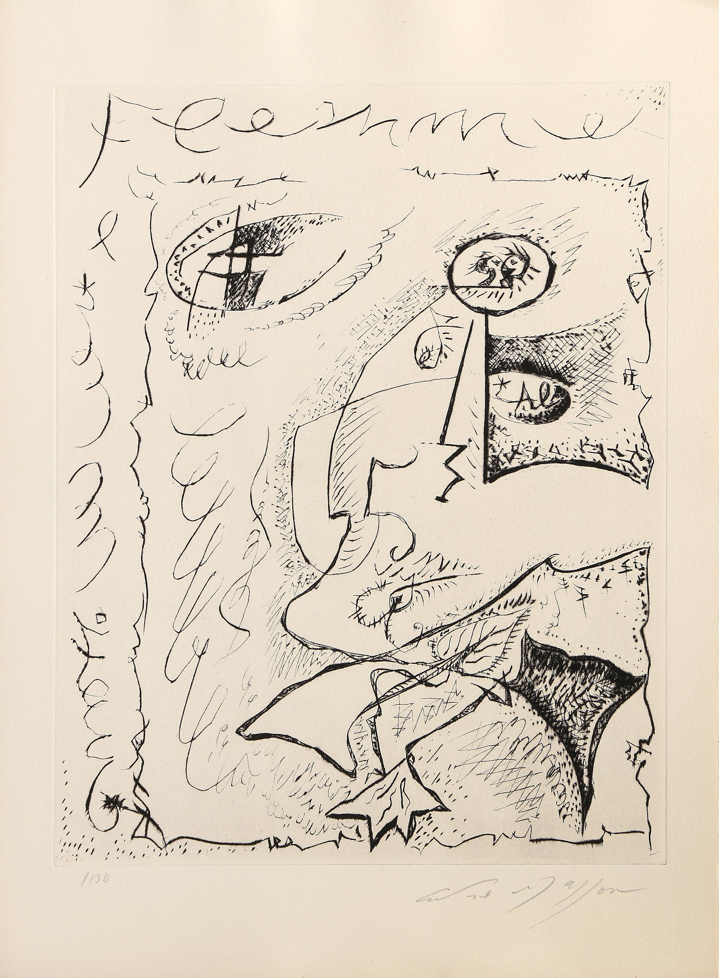 Untitled II from Body and Heart, Surrealist Etching by Andre Masson For Sale 1