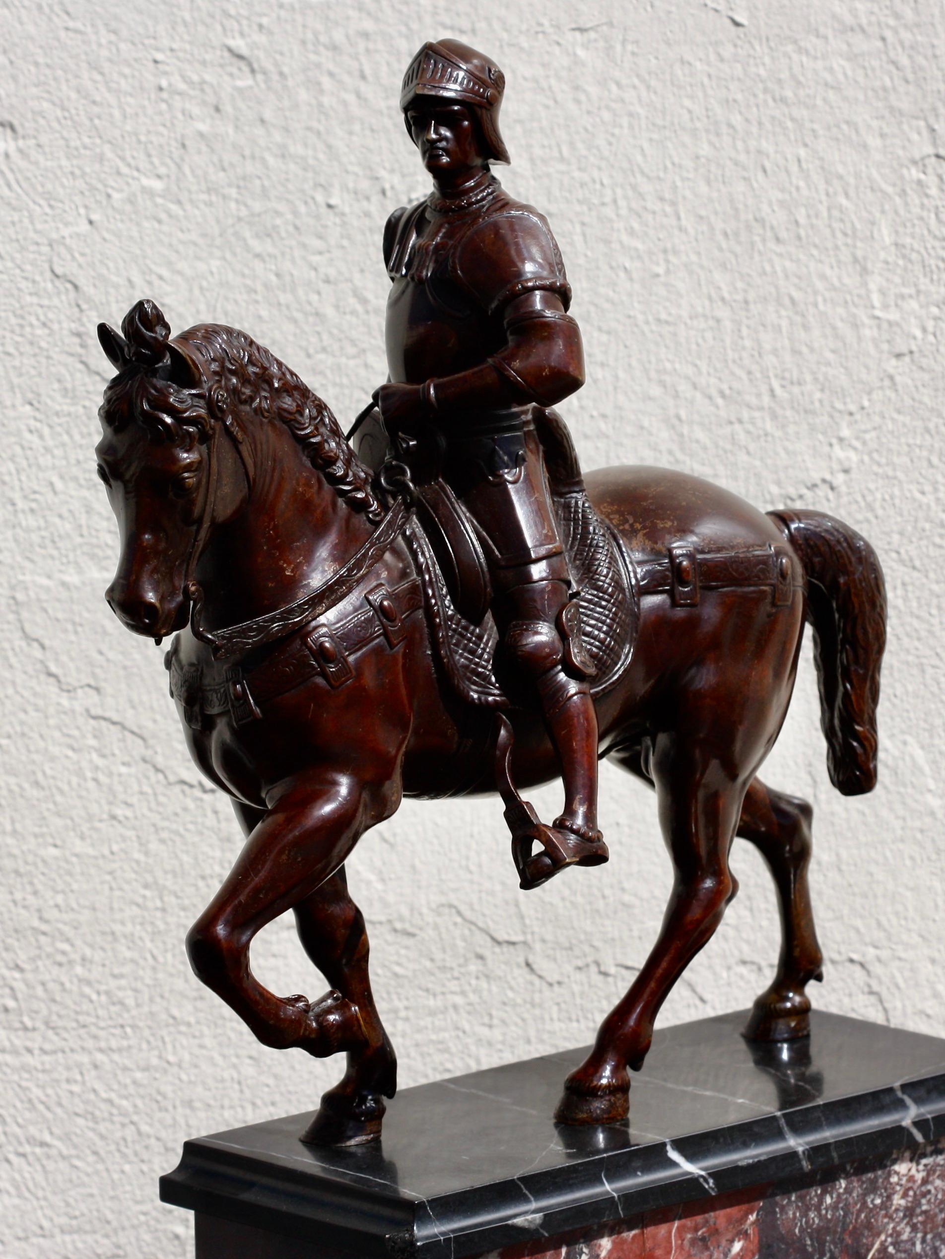 After Andrea del Verrocchio a Bronze Equestrian Group of Colleone In Good Condition For Sale In West Palm Beach, FL