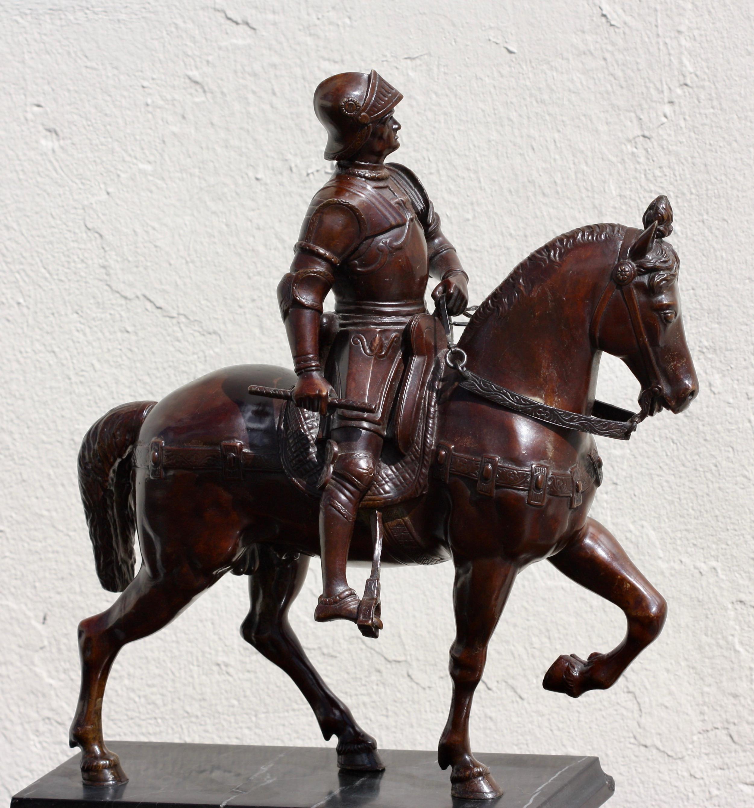 19th Century After Andrea del Verrocchio a Bronze Equestrian Group of Colleone For Sale