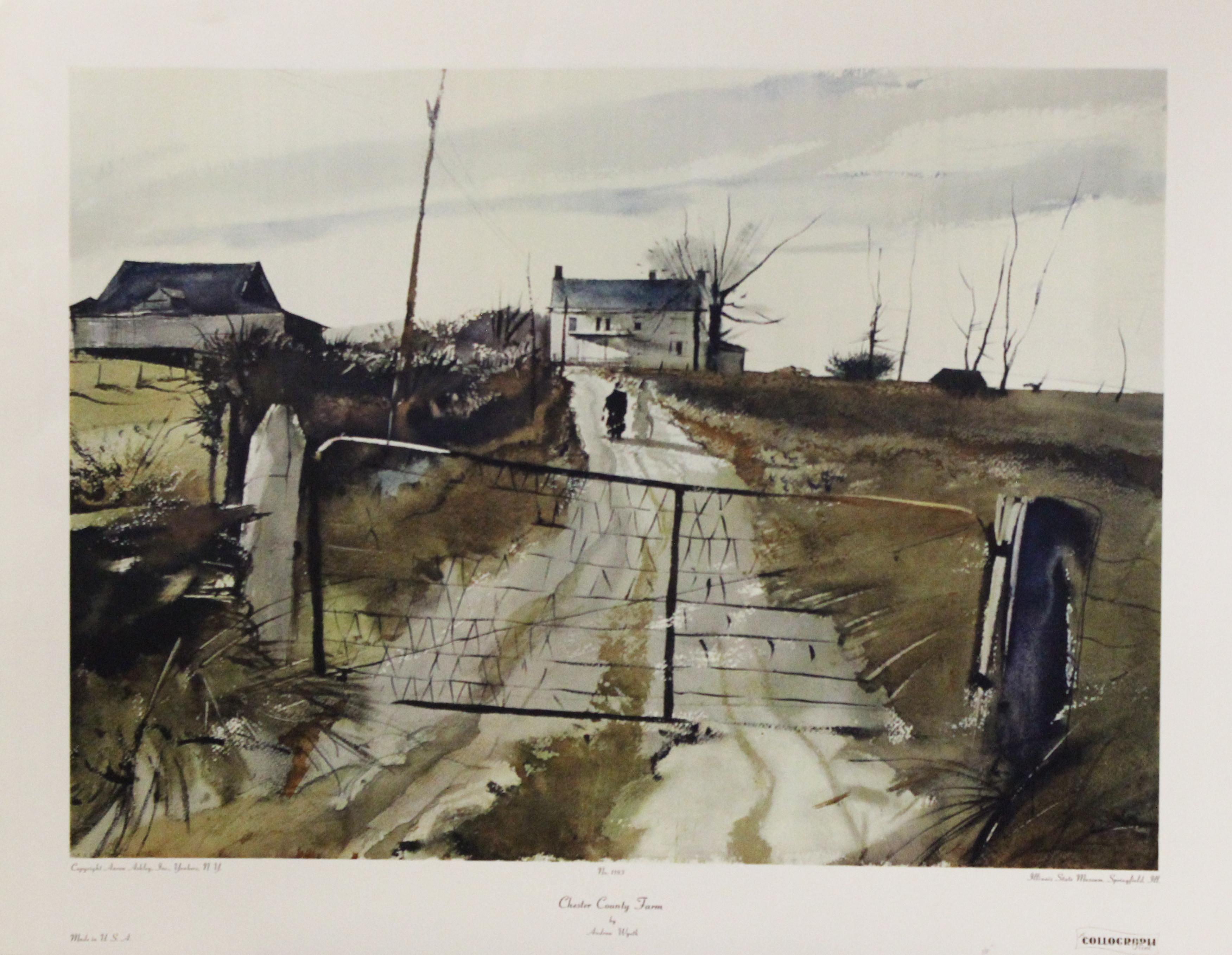 (after) Andrew Wyeth Landscape Print - Chester County Farm-Poster. Copyright Aaron Ashley, Inc.