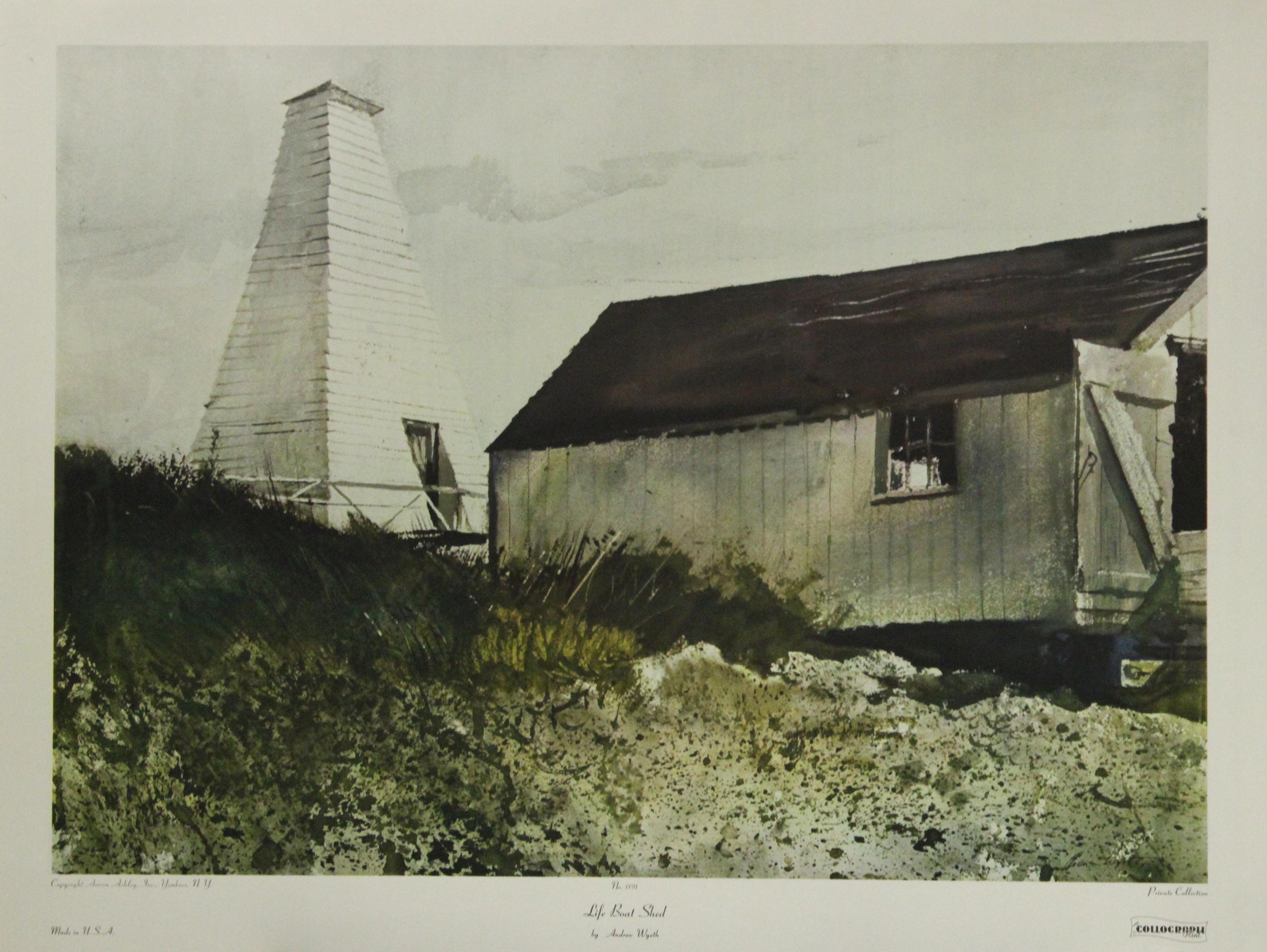 (after) Andrew Wyeth Landscape Print - Life Boat Shed-Poster. Copyright Aaron Ashley, Inc.