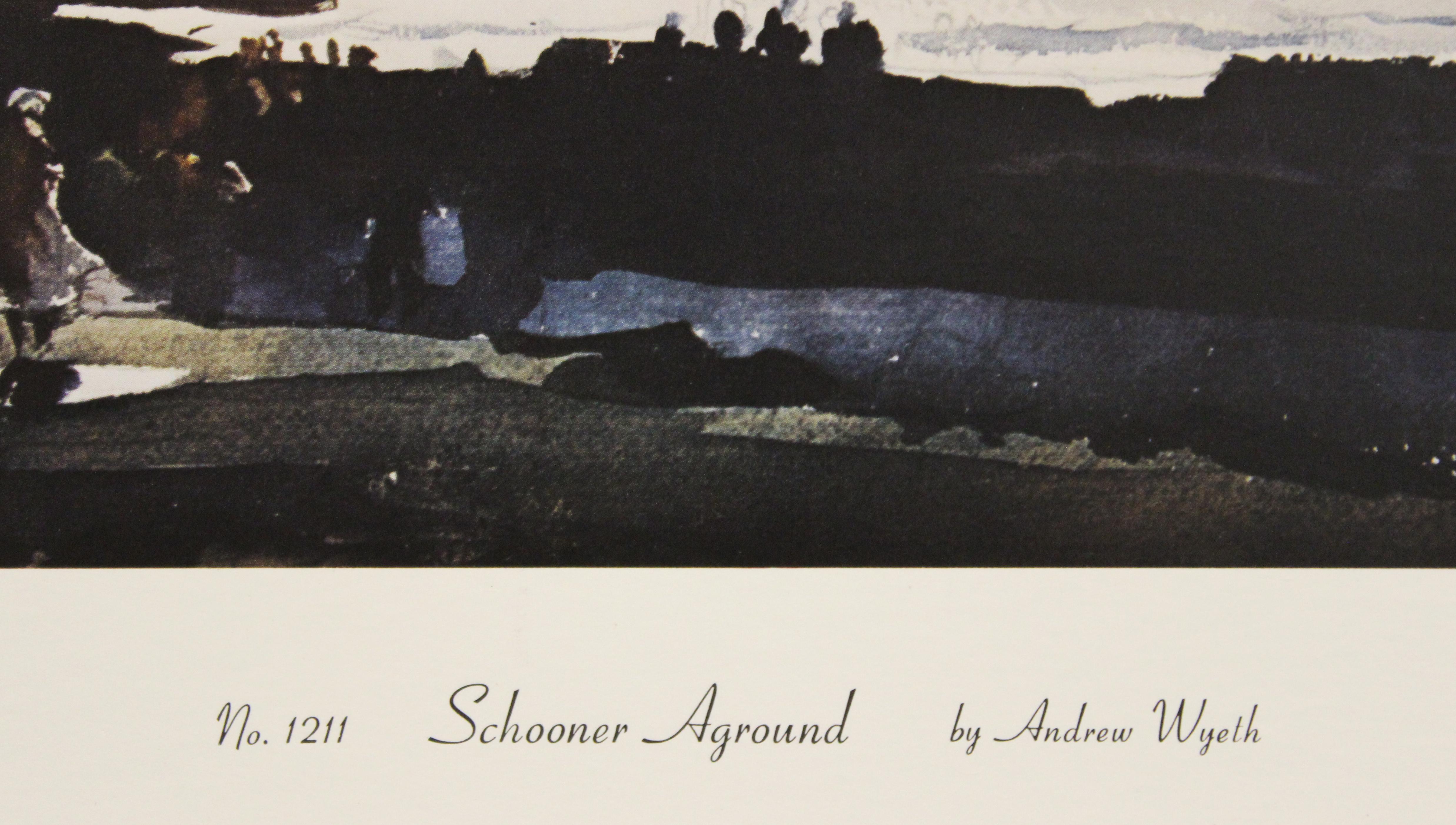 Schooner-Poster „Aground“. Copyright Aaron Ashley, Inc. (Grau), Landscape Print, von (after) Andrew Wyeth