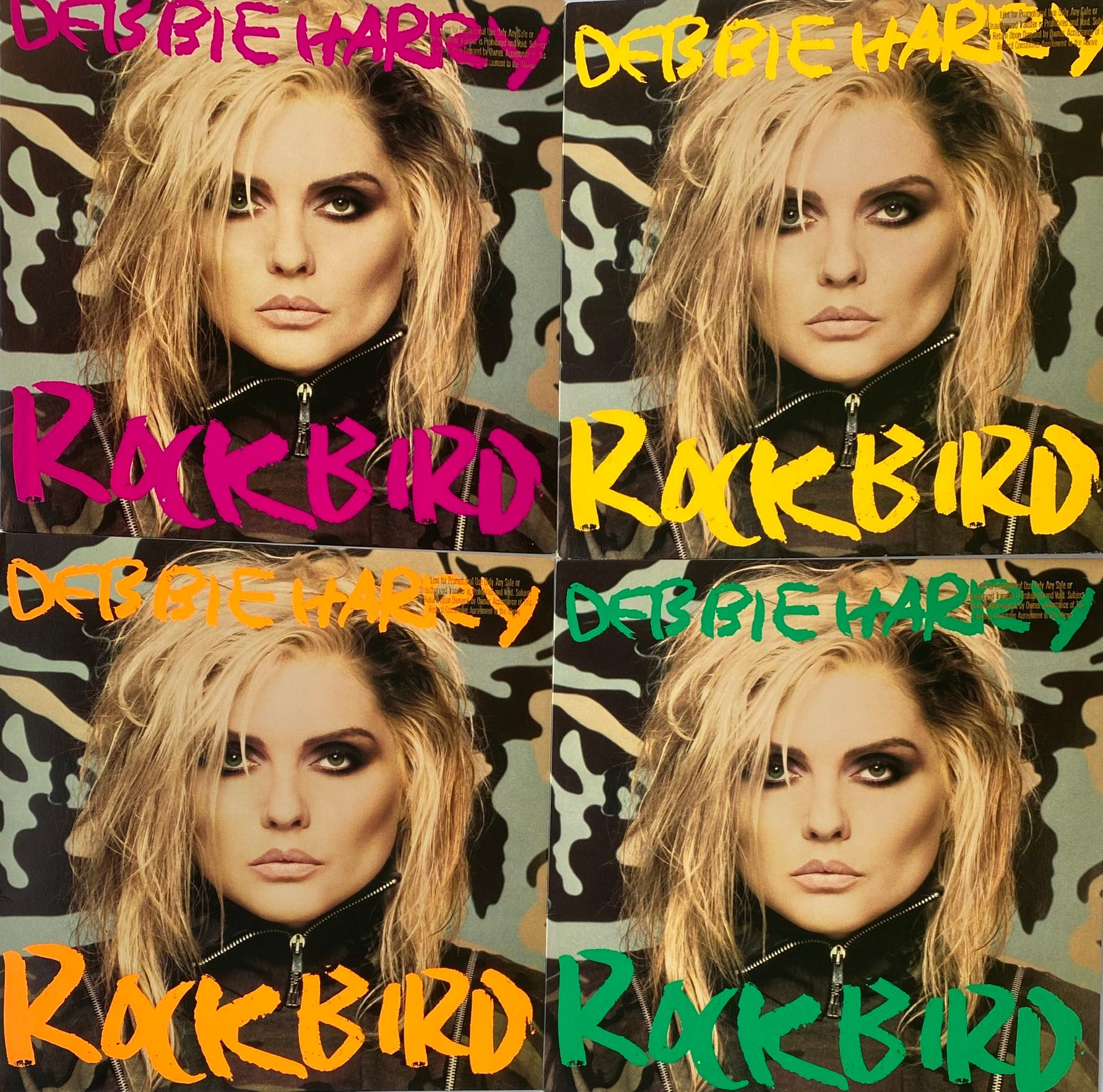 Debbie Harry
Rockbird, 1986
Vinyl, LP, Album’s (set of 4 works).
Cover art designed by Andy Warhol and Stephen Sprouse.

Set of 4 individual albums (Pink, Yellow, Orange, & Green text)
12 x 12 Inches / 30.48 x 30.48 cm (applies to each individual).