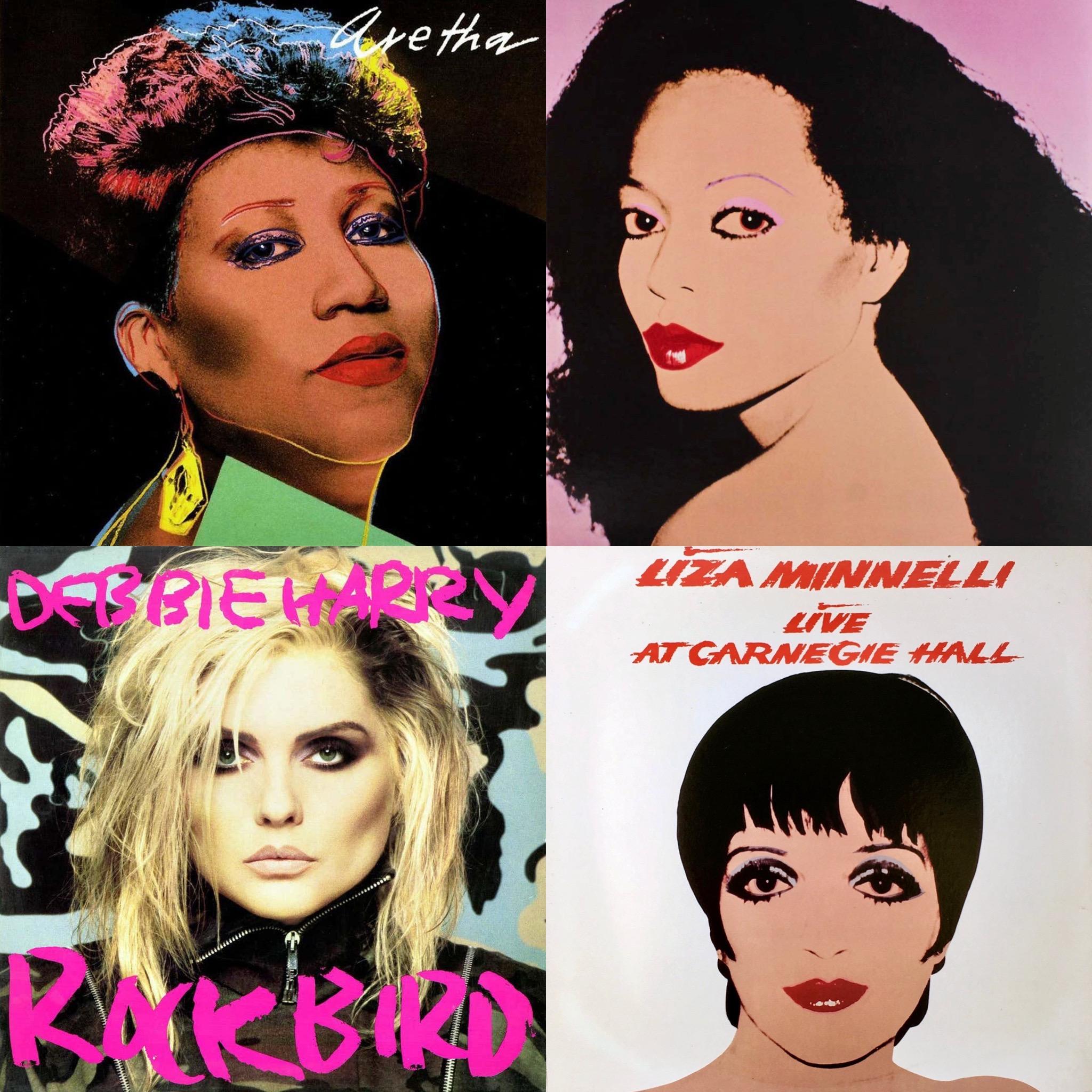 A collection of 4 LPs with individual cover art designed by Andy Warhol. Featuring the following recording artists & albums:
- Aretha by Aretha Franklin
- Silk Electric by Diana Ross
- Rockbird by Debbie Harry
- Live At Carnegie Hall by Liza