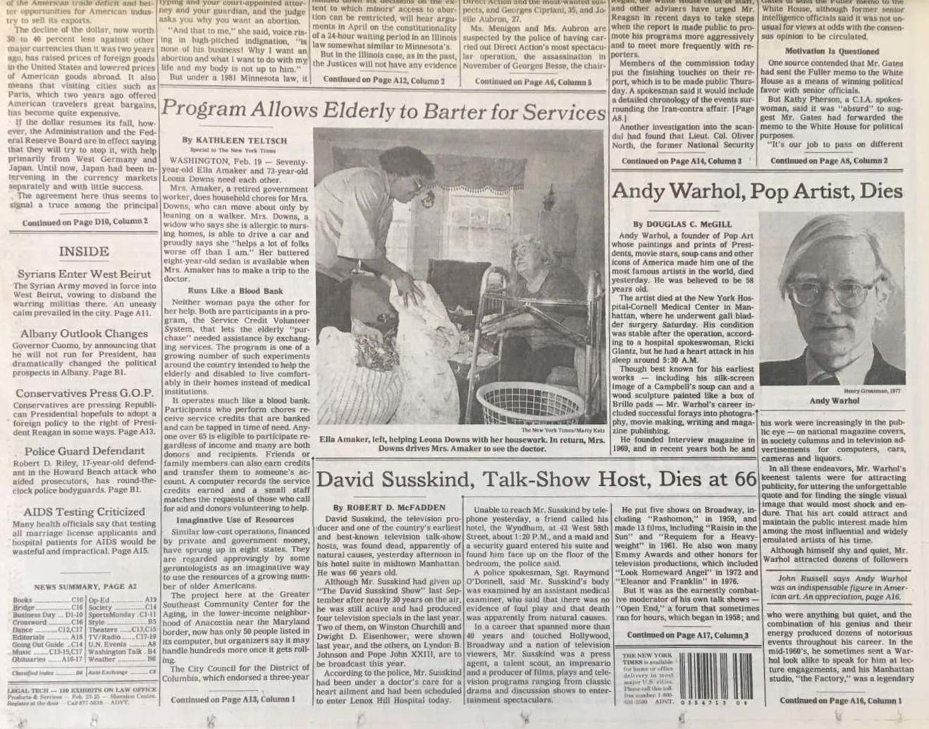 Andy Warhol mort : ensemble de 2 journaux de New York présentant la mort de Warhol  - Pop Art Photograph par (after) Andy Warhol