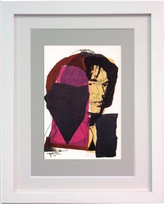 Andy Warhol, „Mick Jagger FSII.139“, gerahmte Ankündigungskarte, 1975