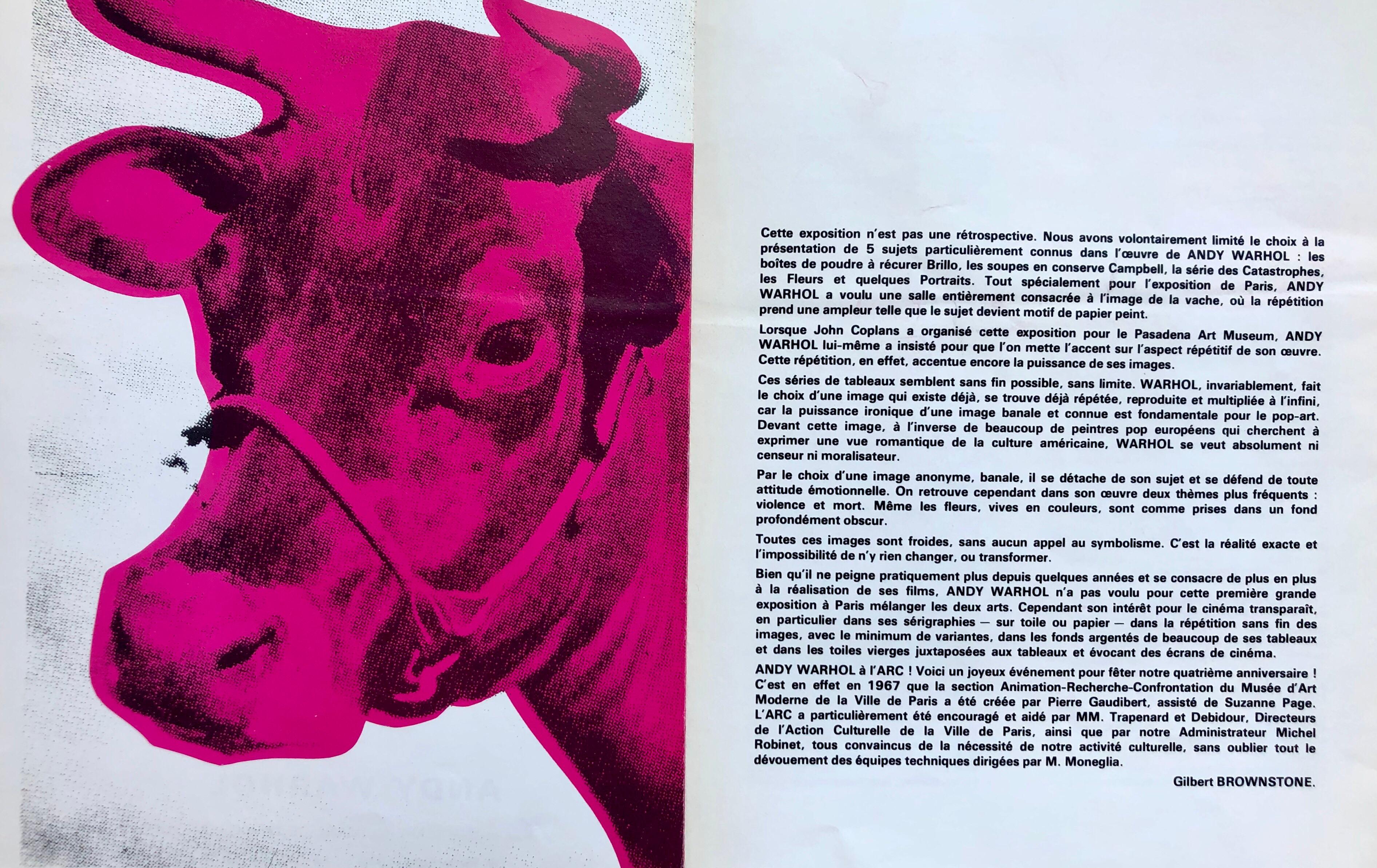 Andy Warhol Paris, Musée d'Art Moderne de la Ville de Paris, 1970 :
Rare catalogue d'exposition original de Warhol présentant une couverture de Pink Cow illustrée par Warhol. 

Publié à l'occasion de l'exposition personnelle de Warhol au MAM, Paris,