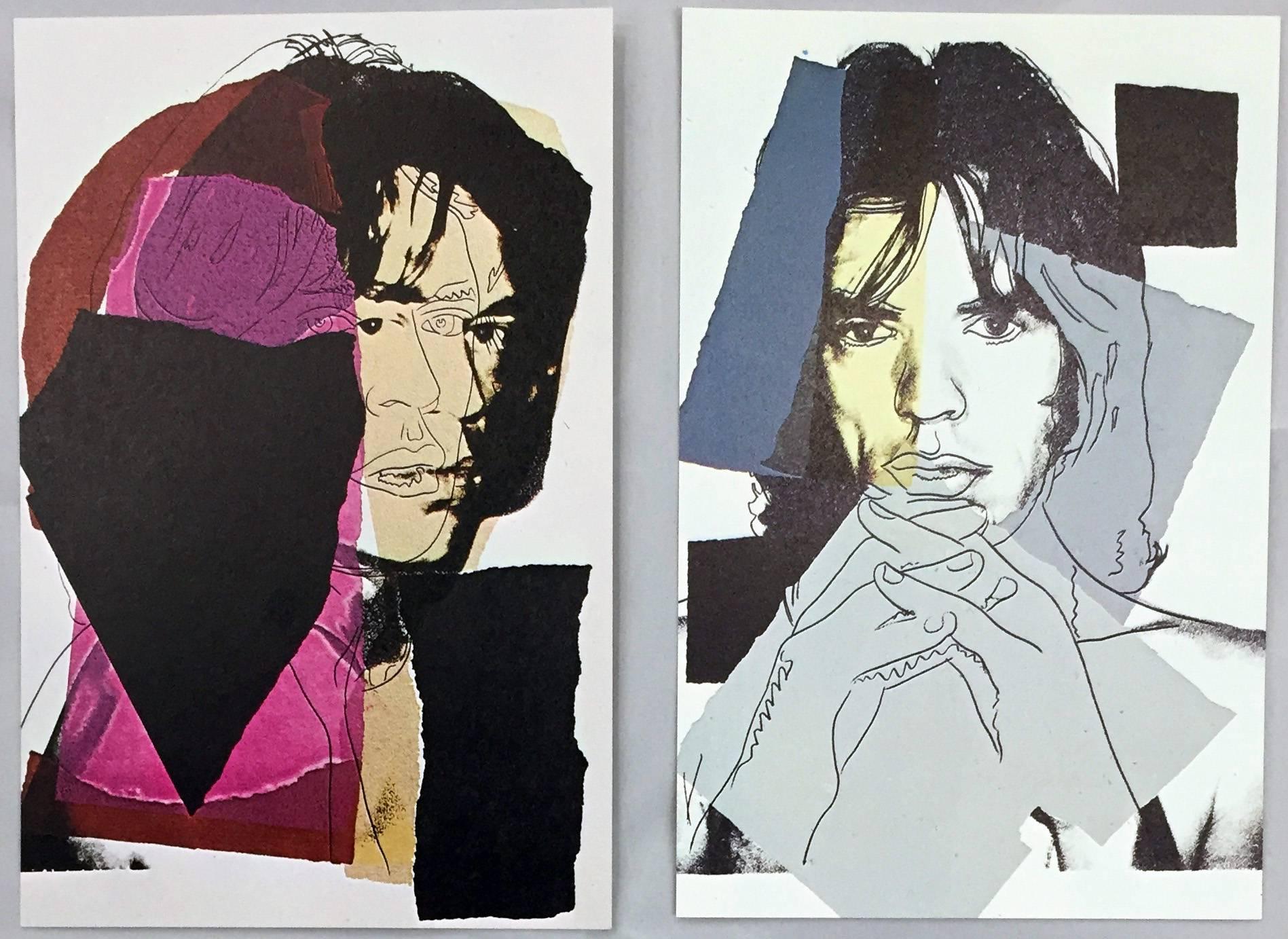 Andy Warhol, Mick Jagger, Leo Castelli 1975:
A stunning set of ten announcement cards published by Castelli Graphics in 1975 to advertise the forthcoming portfolio of ten silkscreen prints by Andy Warhol of Mick Jagger, 1975. The very first