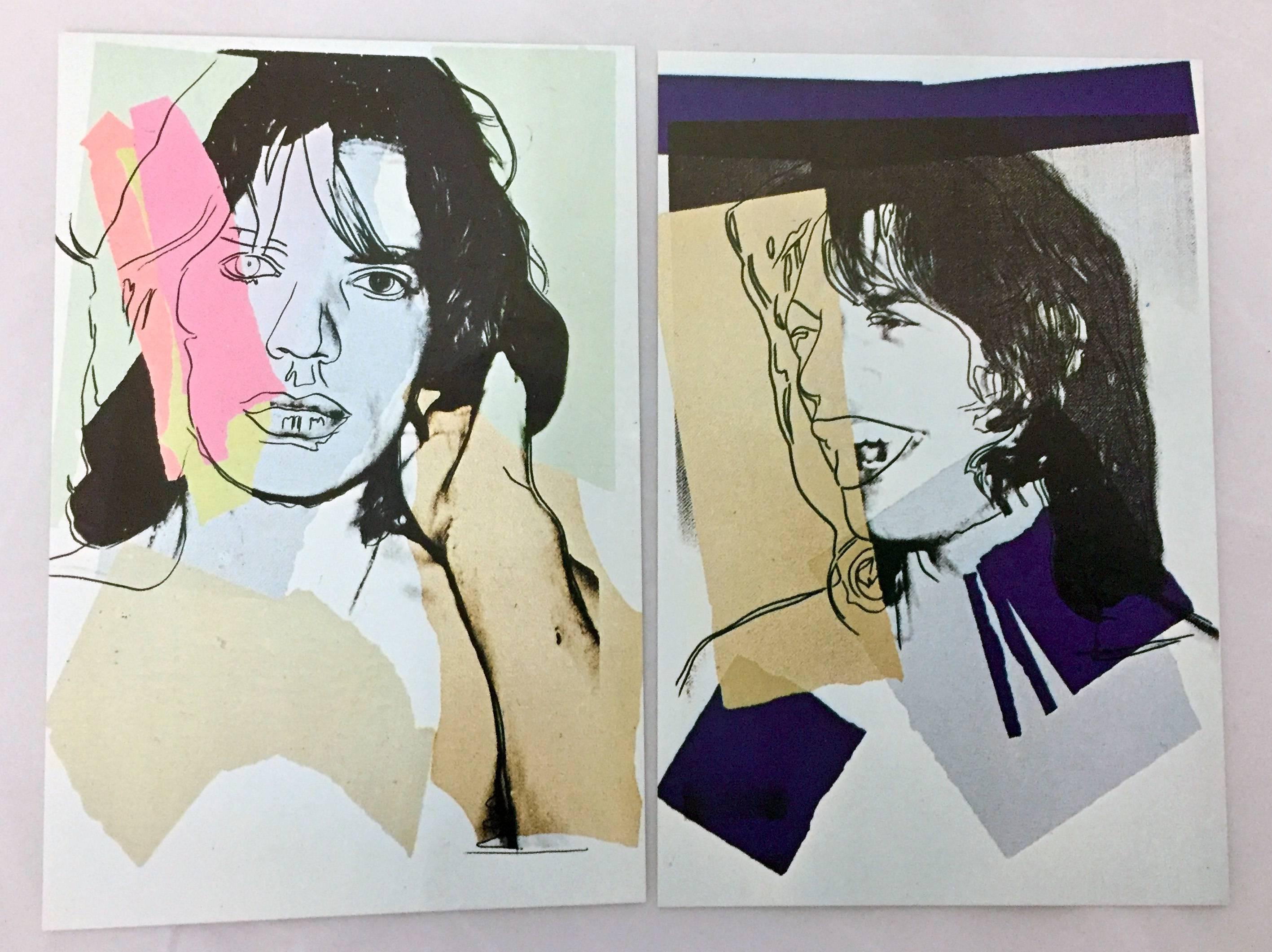 Andy Warhol, Mick Jagger, Leo Castelli 1975:
A stunning set of ten announcement cards published by Castelli Graphics in 1975 to advertise the forthcoming portfolio of ten silkscreen prints by Andy Warhol of Mick Jagger, 1975. The very first