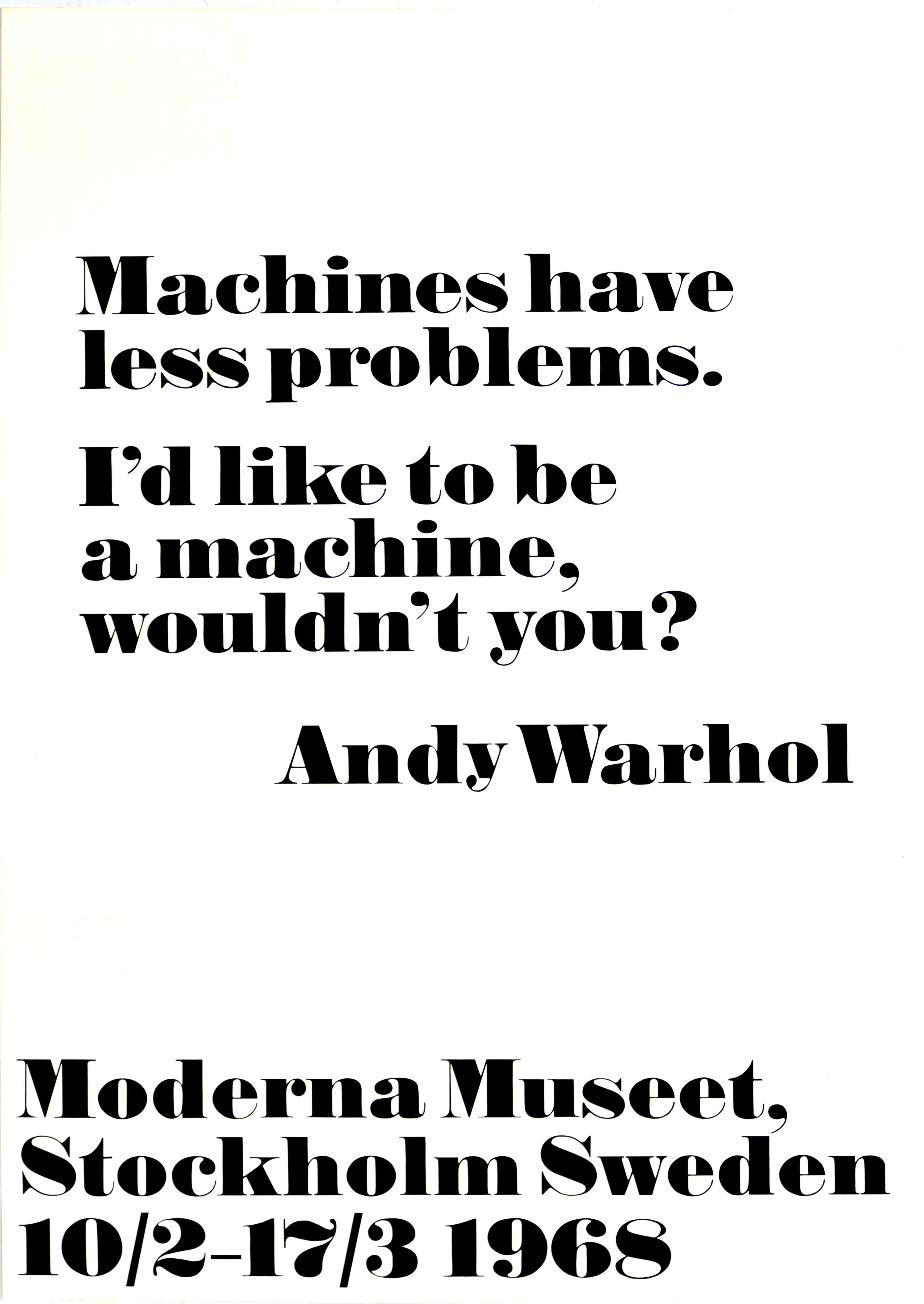 Print de (after) Andy Warhol - Original Vintage Cartel de exposición de arte Andy Warhol Me gustaría ser una máquina