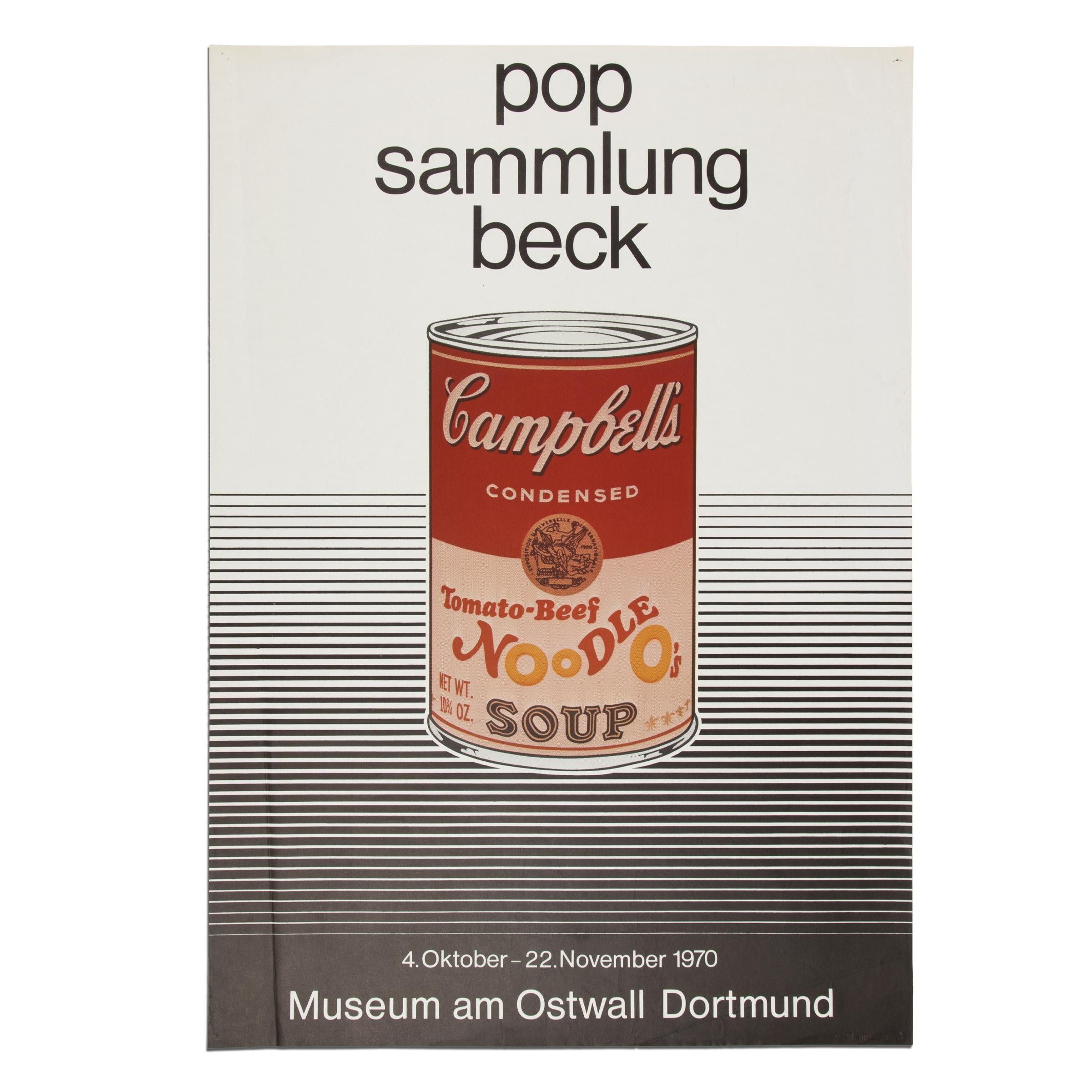 Original poster for the pop art exhibition "Pop Sammlung Beck" at Museum am Ostwall in Dortmund from 4 October - 22 November 1970. 

Pop Sammlung Beck was a major Pop Art collection by the German lawyer Heinz Beck, based in Düsseldorf. The