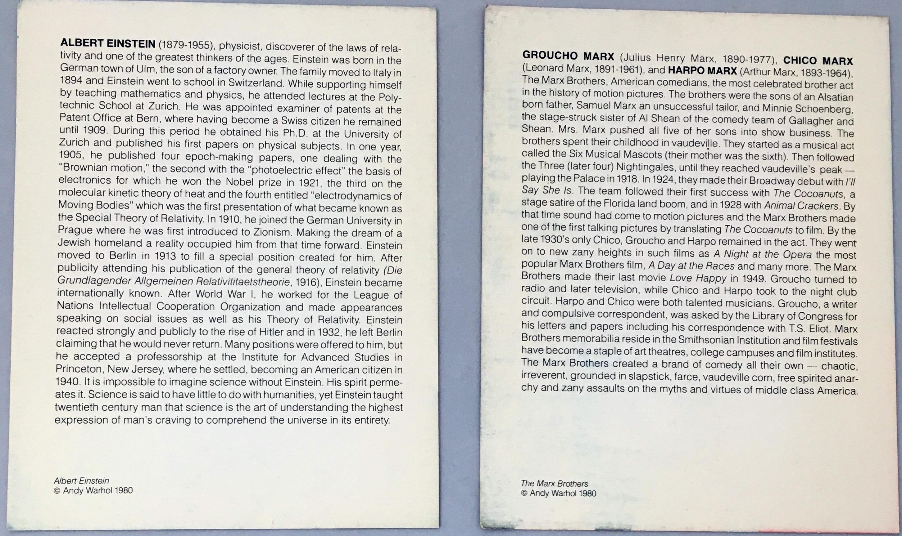 Warhol Portraits of Jews of the 20th Century  (set of ten 1980 announcements)  4