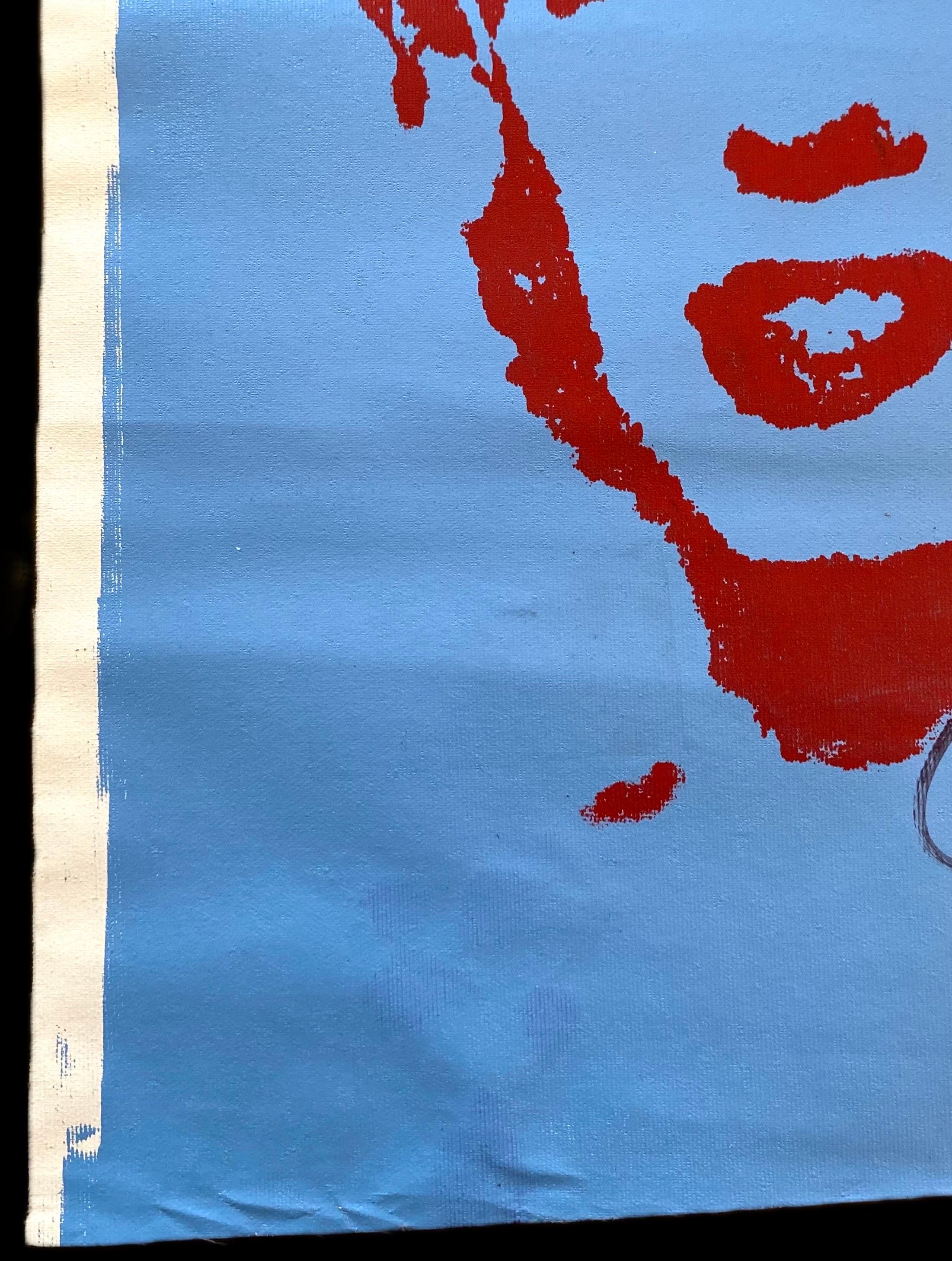 After Andy Warhol - Serigrafía sobre lienzo de Marilyn Monroe - azul rojo - Pop Art Estadounidense en venta